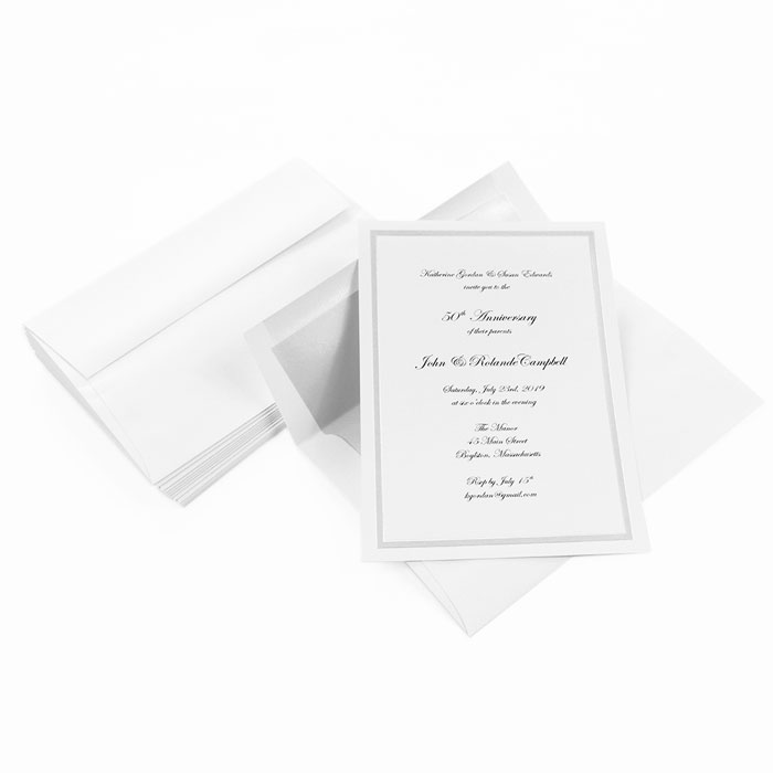 Silver Foil Invitation Kit, White, Silver Lined Envelopes