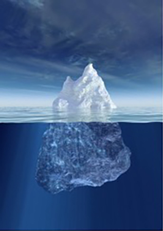 an image of an iceberg where 25% of it is above the water and 75% is below the surface