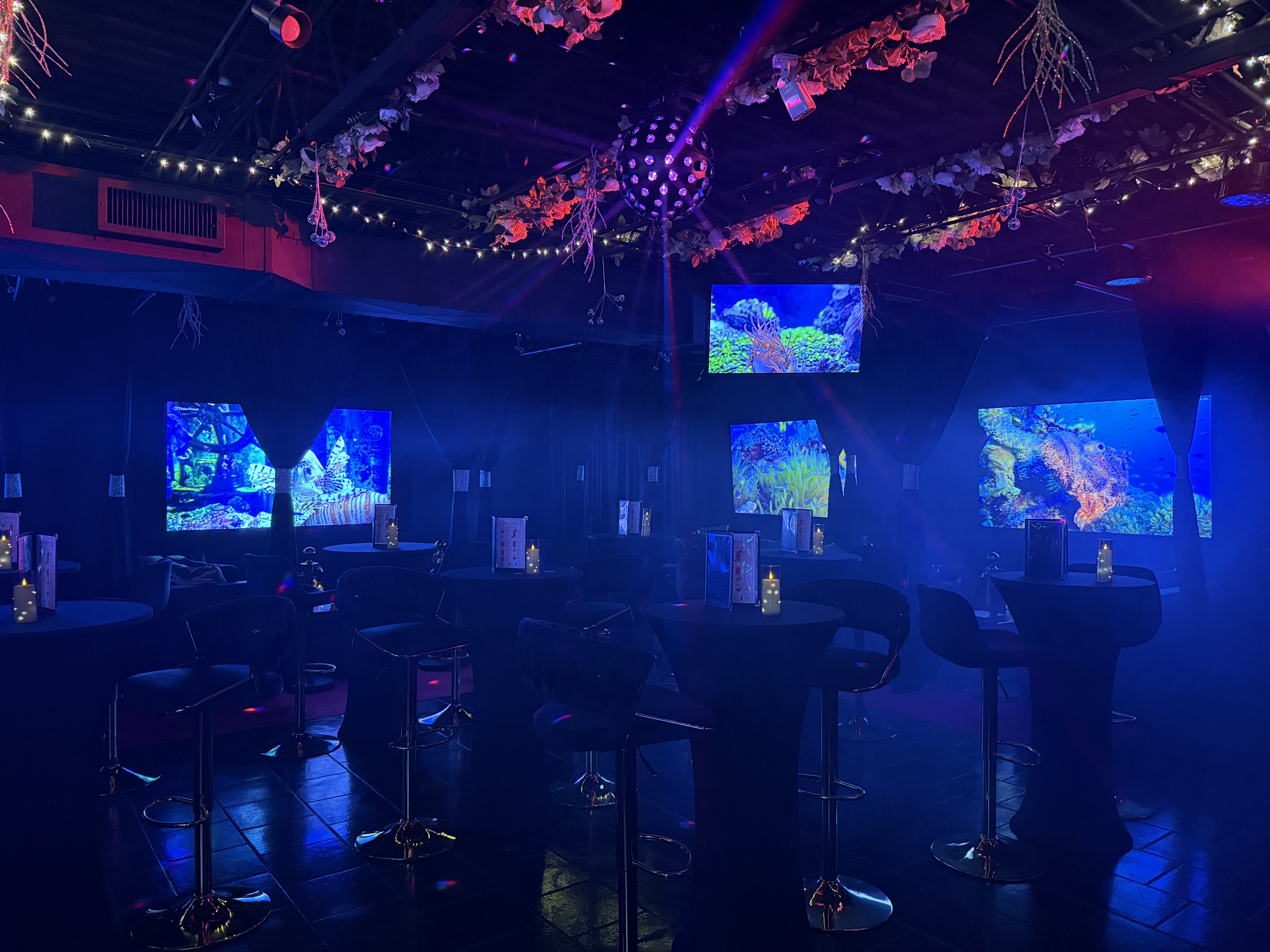 Elegant private VIP lounge with ambient screens at Black Velvet Lounge