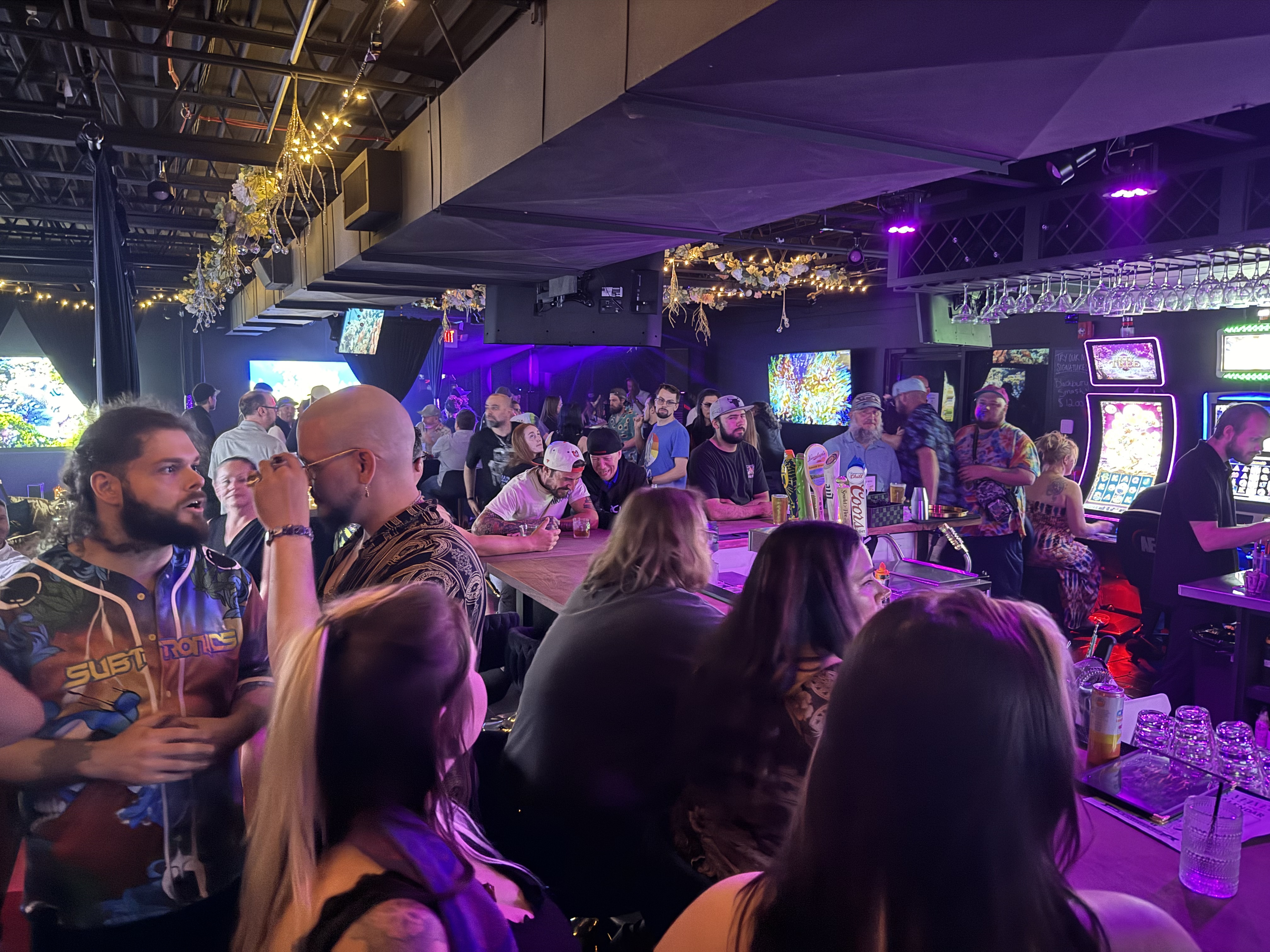 A lively crowd at the bar