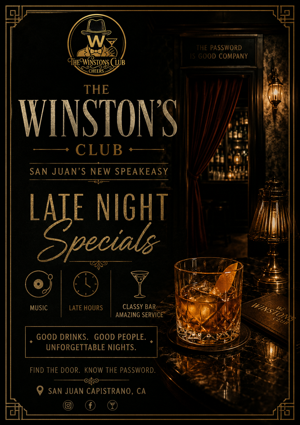 The Winston's Speakeasy — late night specials poster