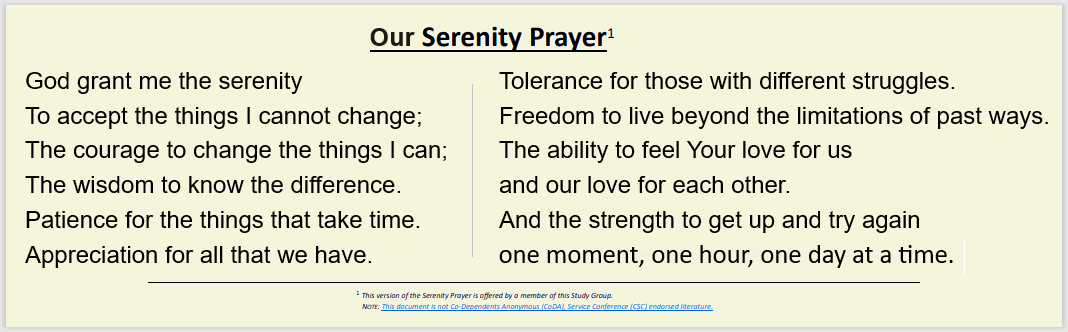 Our long version of The Serenity Prayer