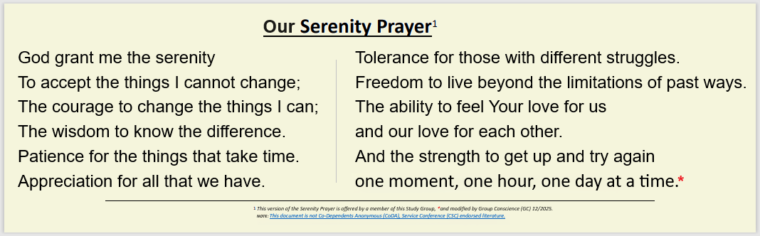 Our long version of The Serenity Prayer