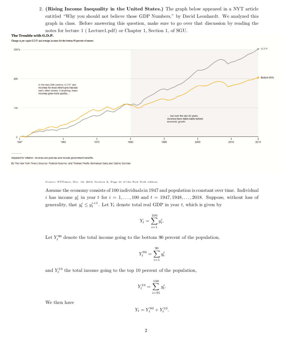 2. (Rising Income Inequality in the United States.) The graph below appeared in a NYT artide<br>entitled 