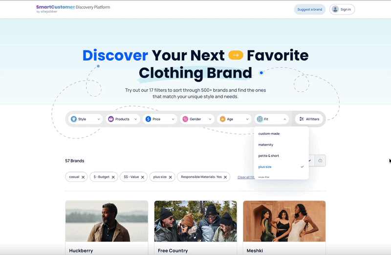 Using the SmartCustomer to filter by style, price, body fit, and responsible materials to generate a relevant and helpful list of clothing brands.