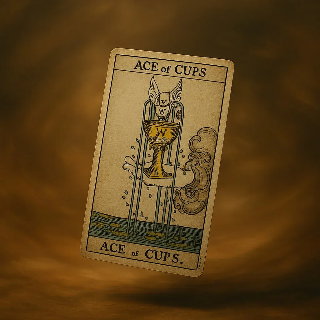 Ace of Cups tarot card on mystical background — symbol of emotional renewal, love, and spiritual awakening.