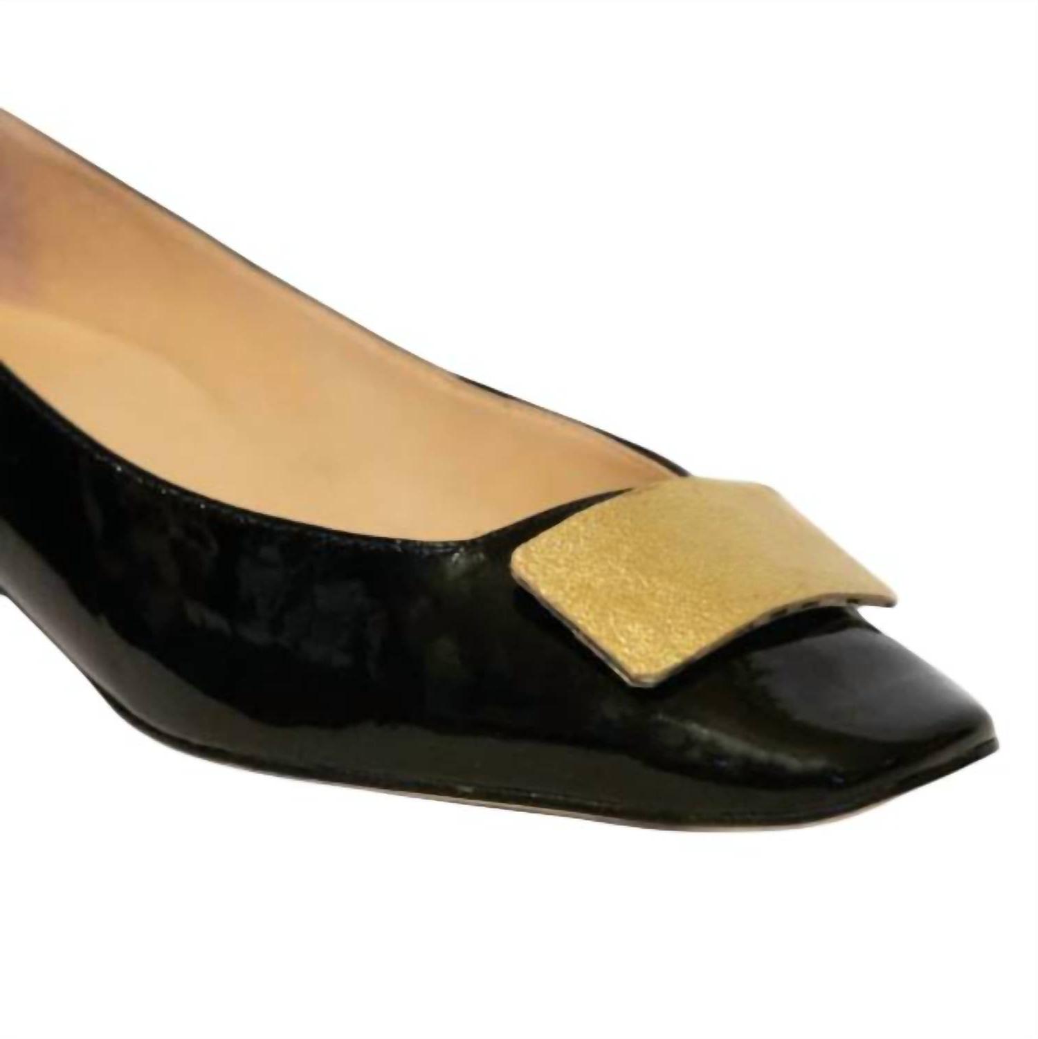 как выглядит Kara Mac Shoes Women Convertible Ballet Flat - Gold Vivian Heel Black Patent фото