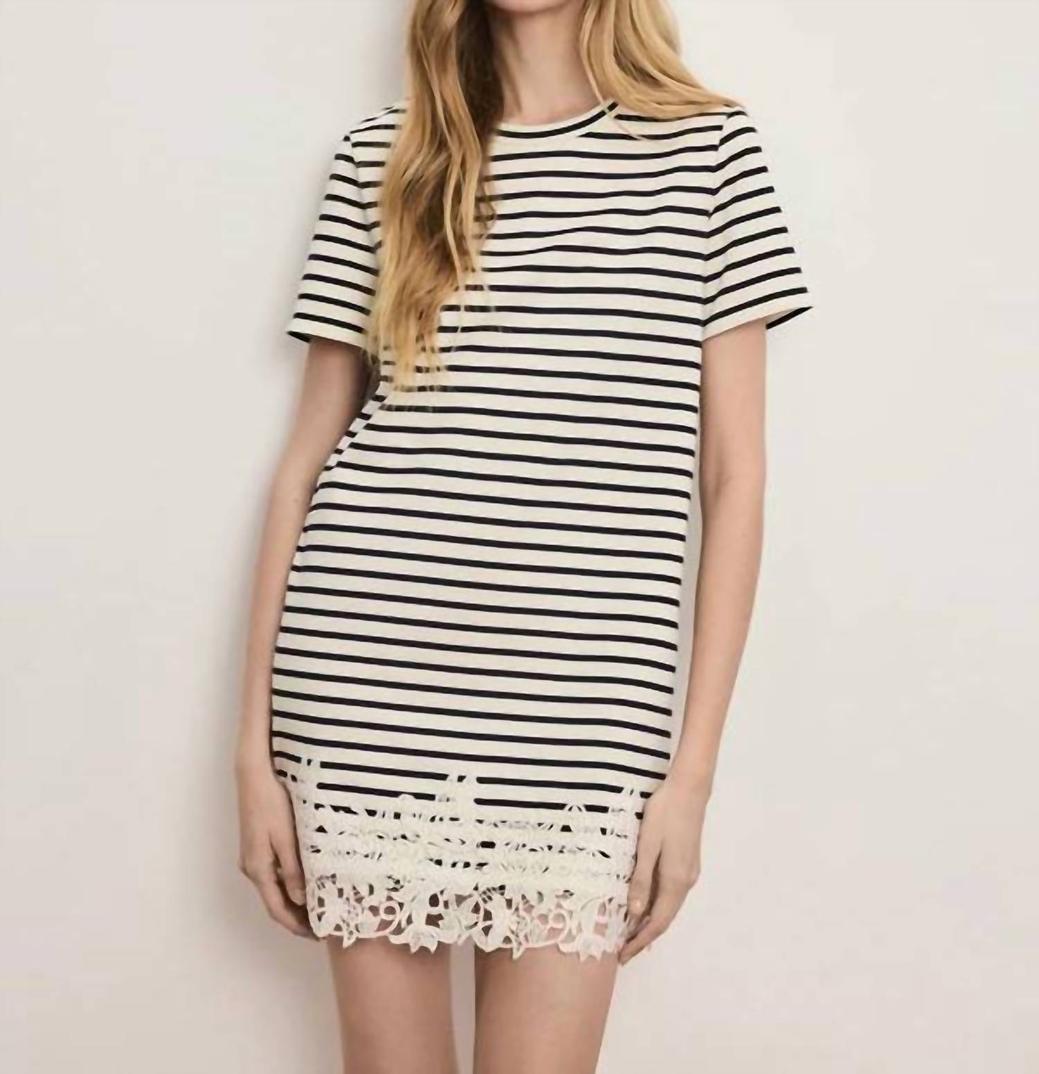 Veronica Beard Rhue Striped Lace-Hem Mini Dress Dove White Navy Stripe