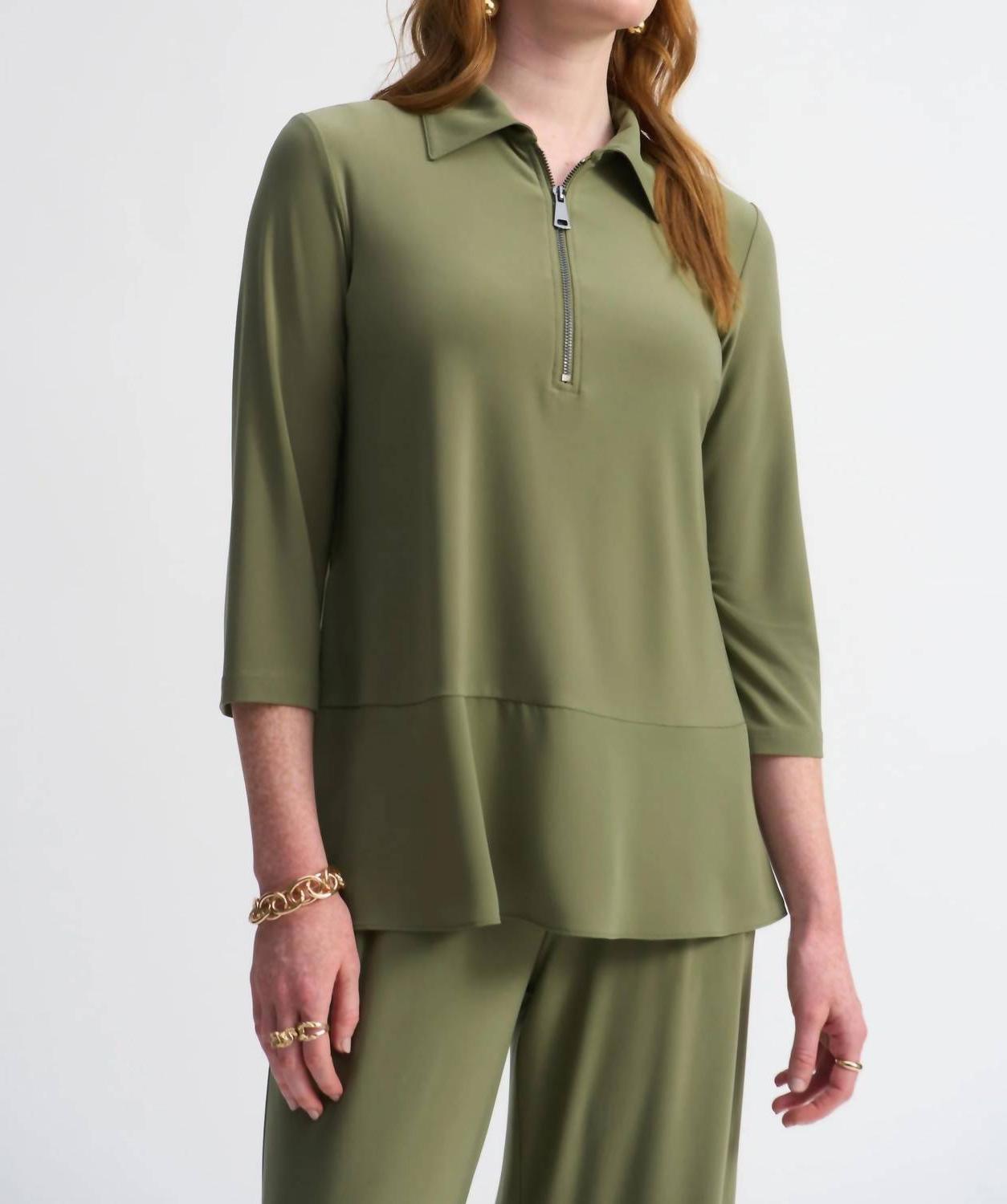 Joseph Ribkoff Zip Front 3/4 Sleeve Tunic Top Cactus | eBay