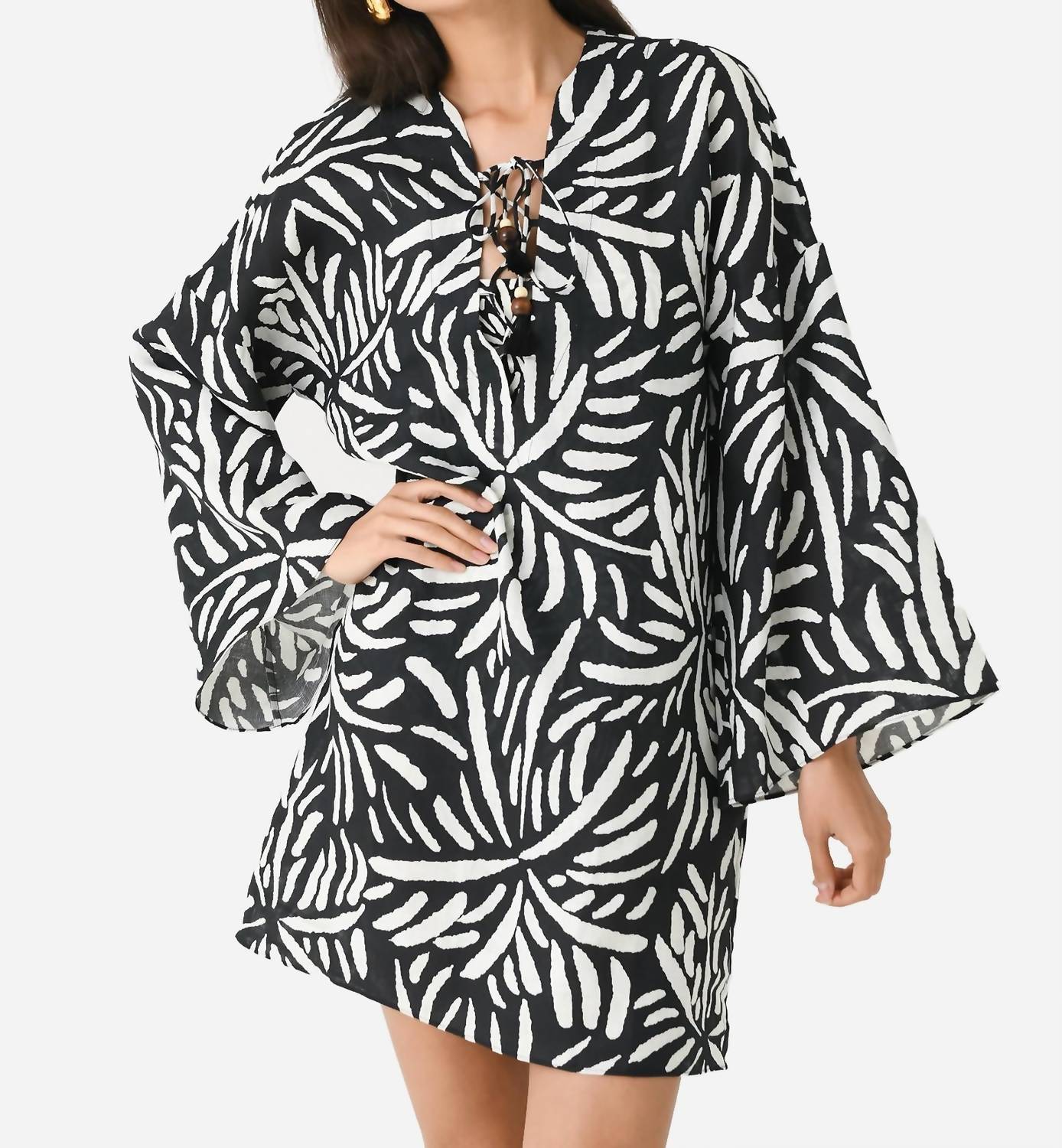 Pre-owned La Ca De  Cruz Turin Dress In Palm Bck/white
