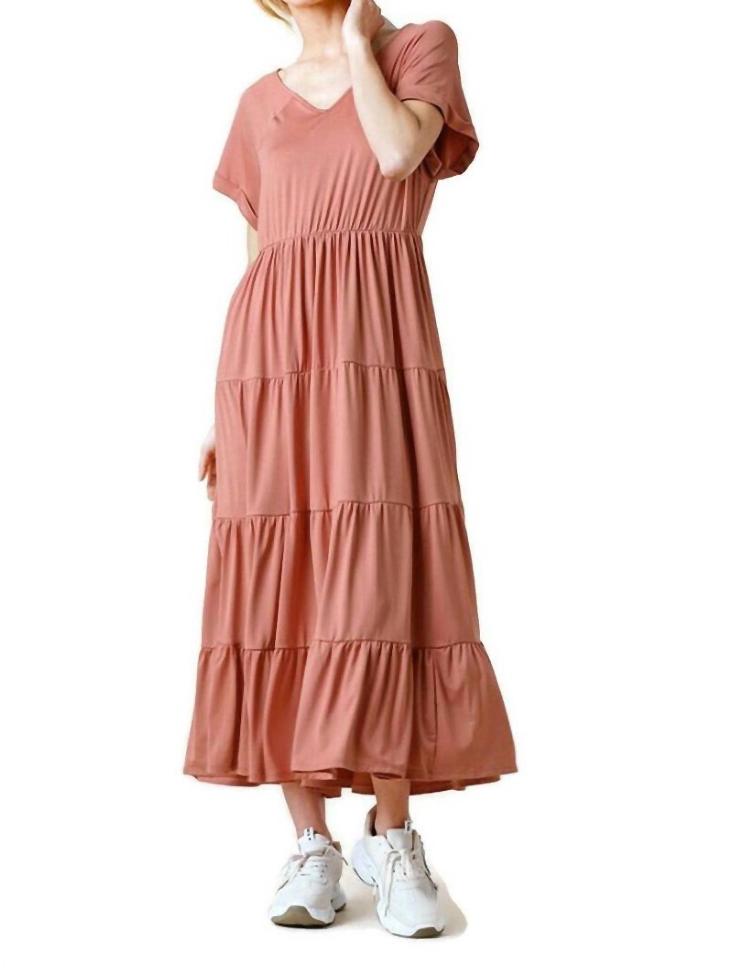 Umgee Tiered V-Neck Maxi Dress Clay - Picture 2 of 16