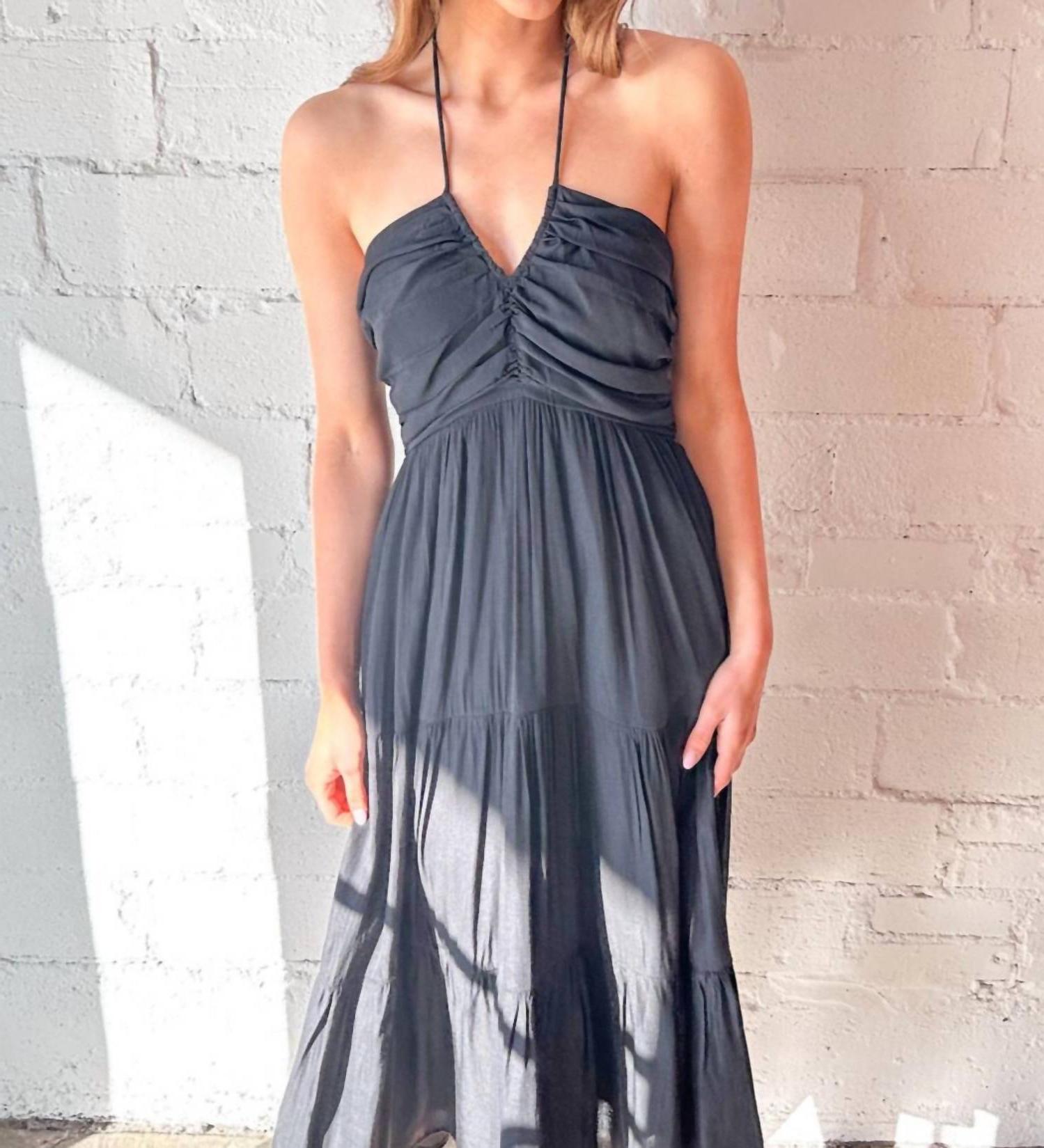 Day + Moon Haltered Ruched Midi Dress Black - Picture 2 of 7