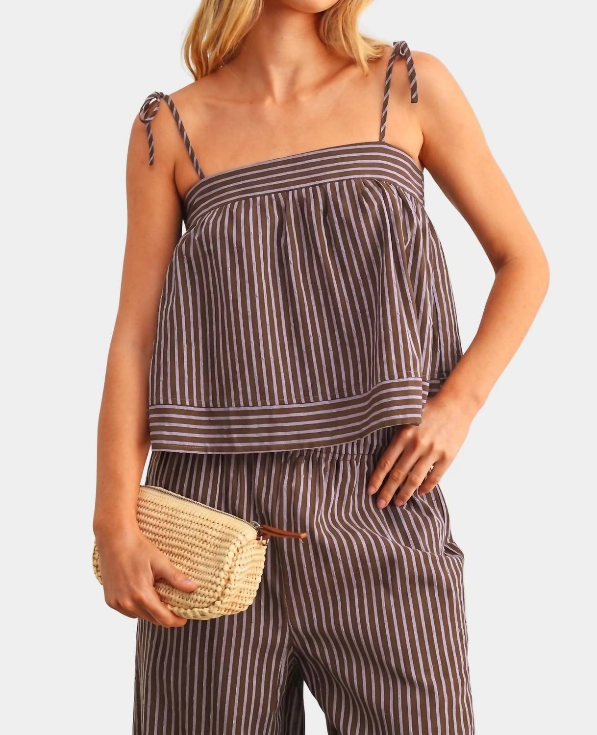 Miou Muse Market Tie Top Brown Stripe