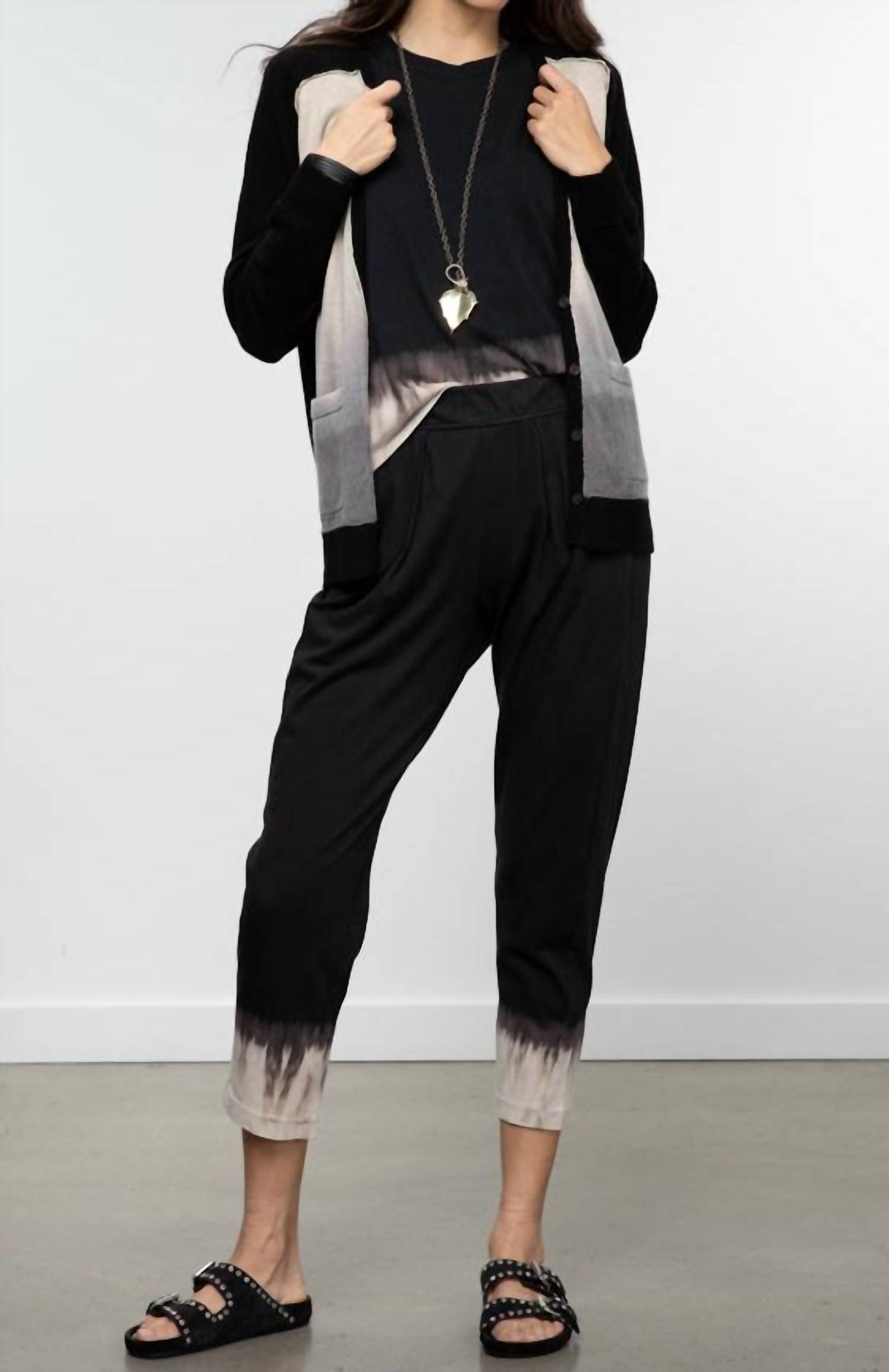 Pre-owned Raquel Allegra Color Block Cardigan In Fog Horizon In Gray