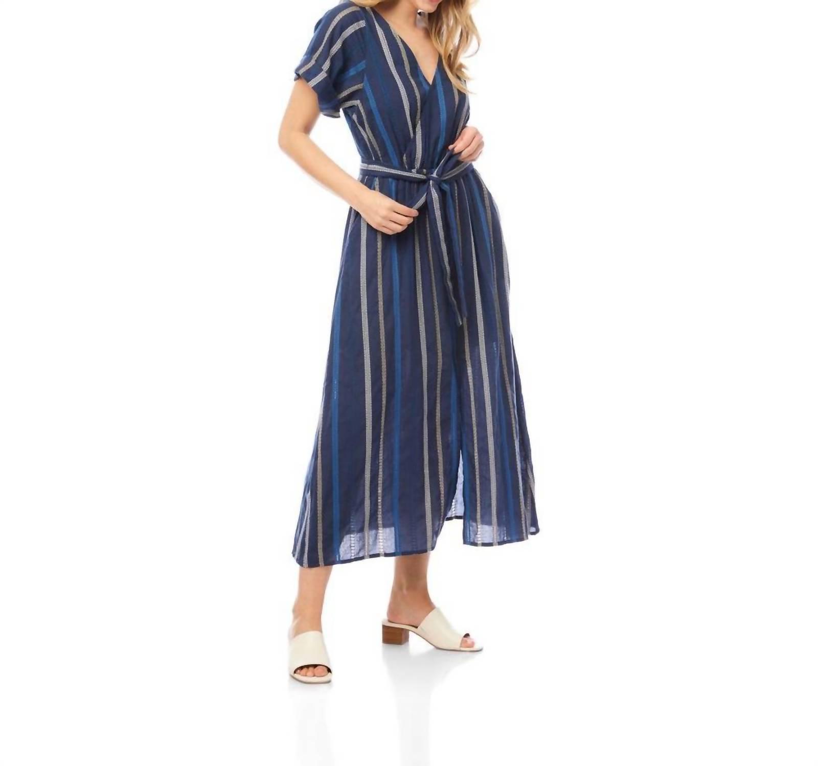 Karen Kane Embroidered Cuffed Sleeve Midi Dress Navy Multi - Picture 4 of 26