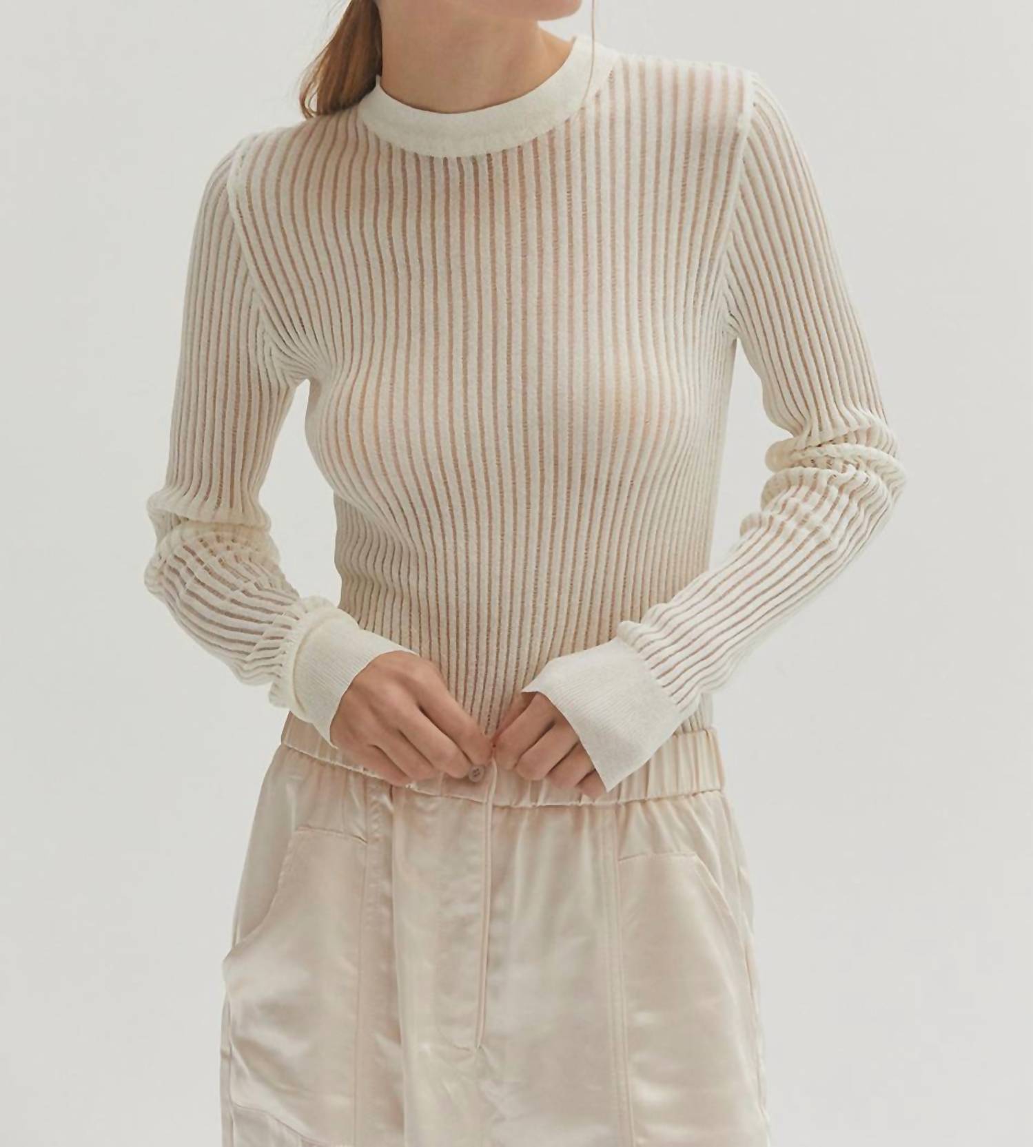 Crescent Tina Long Sleeve Slim Fit Knit Top Ivory