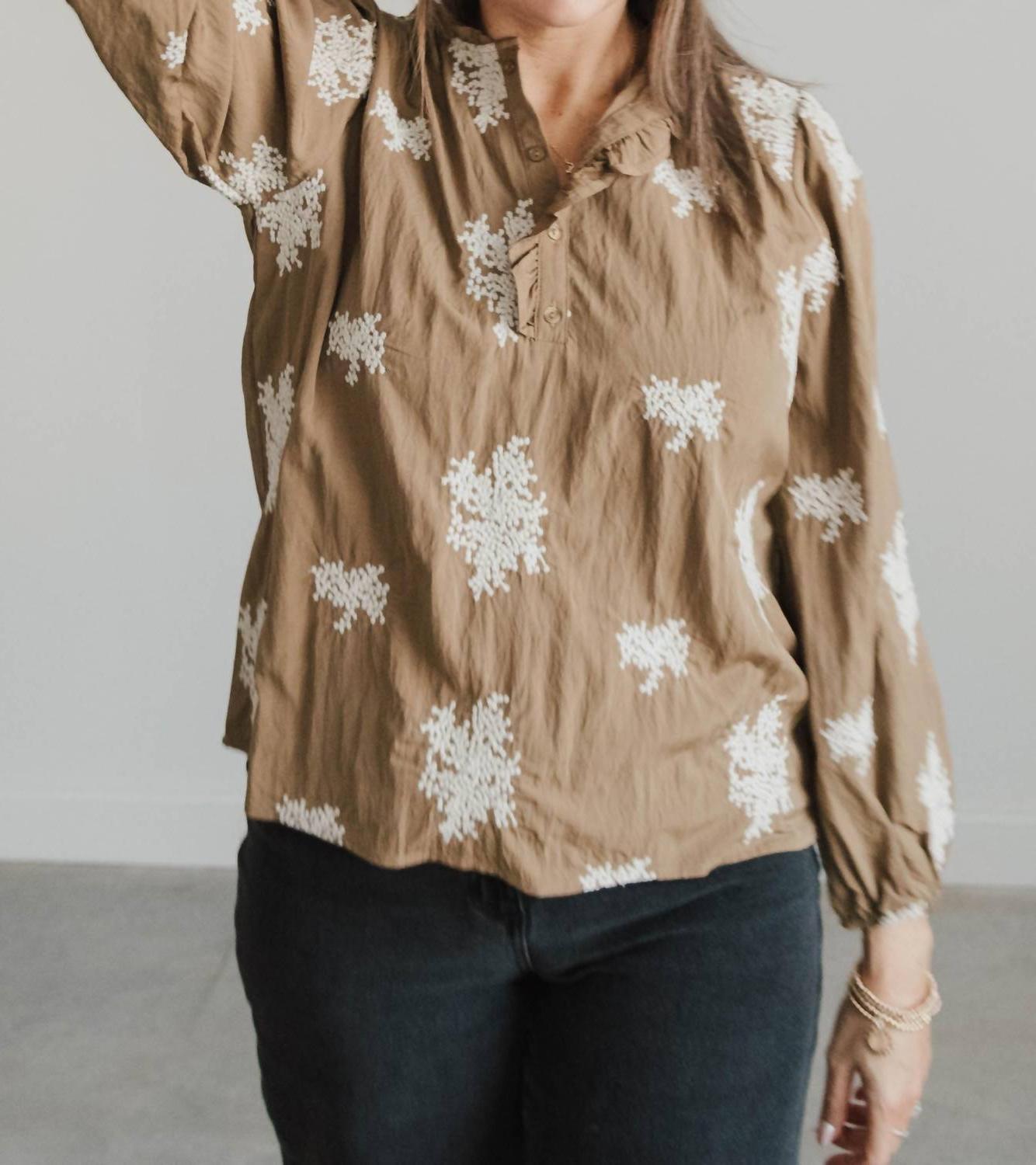 See And Be Seen Wonder Embroidered Blouse Tan - Picture 2 of 16