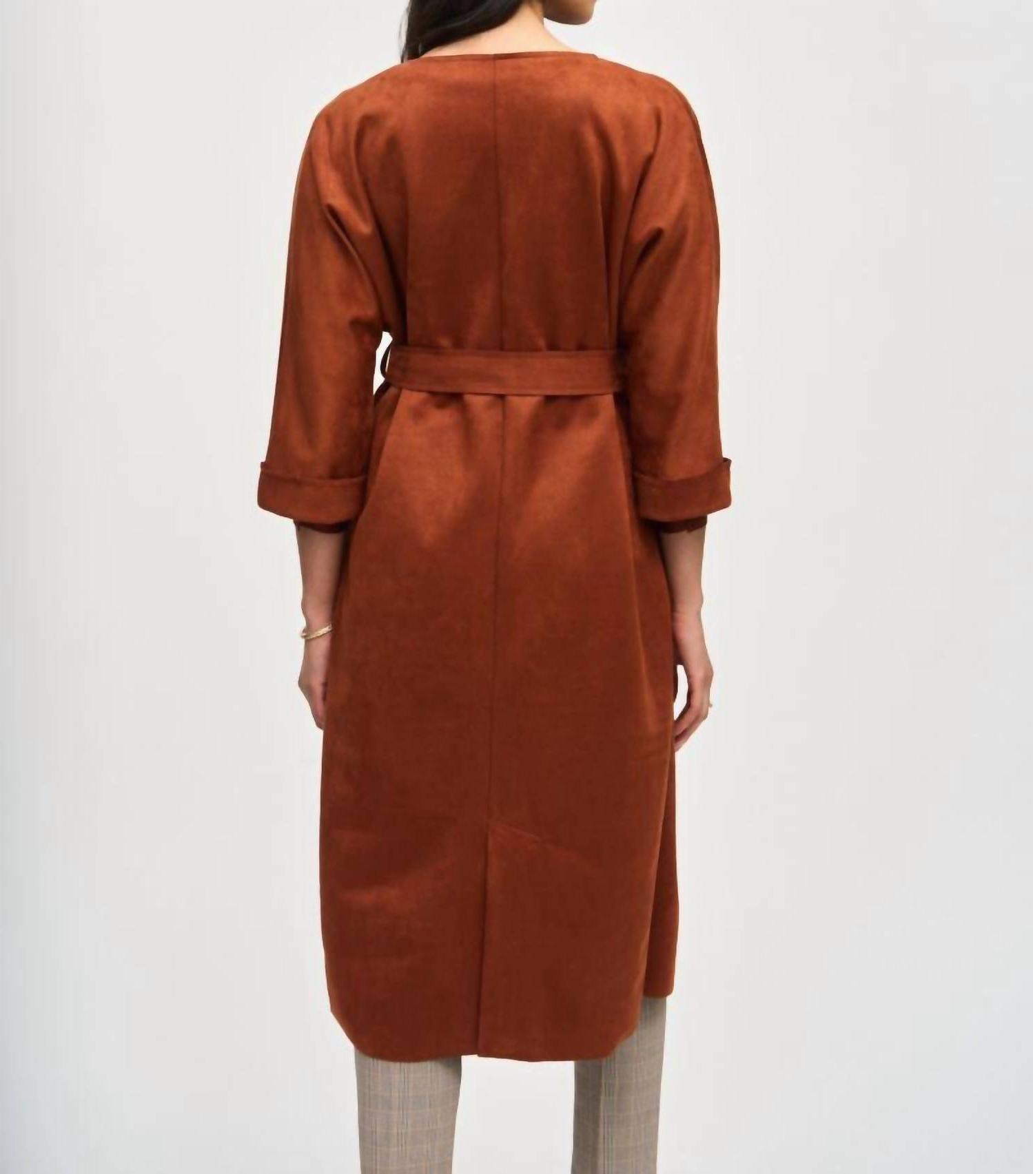 Joseph Ribkoff Suede Straight Coat Cinnamon - Picture 3 of 9