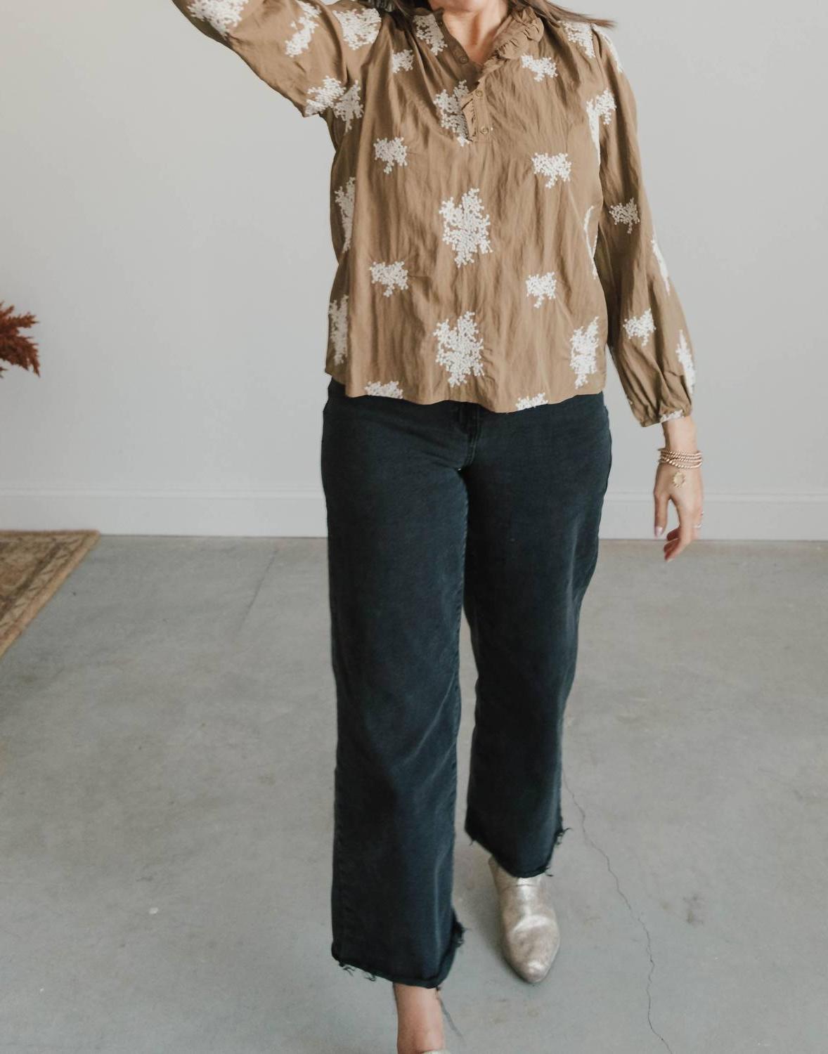 See And Be Seen Wonder Embroidered Blouse Tan - Picture 5 of 16