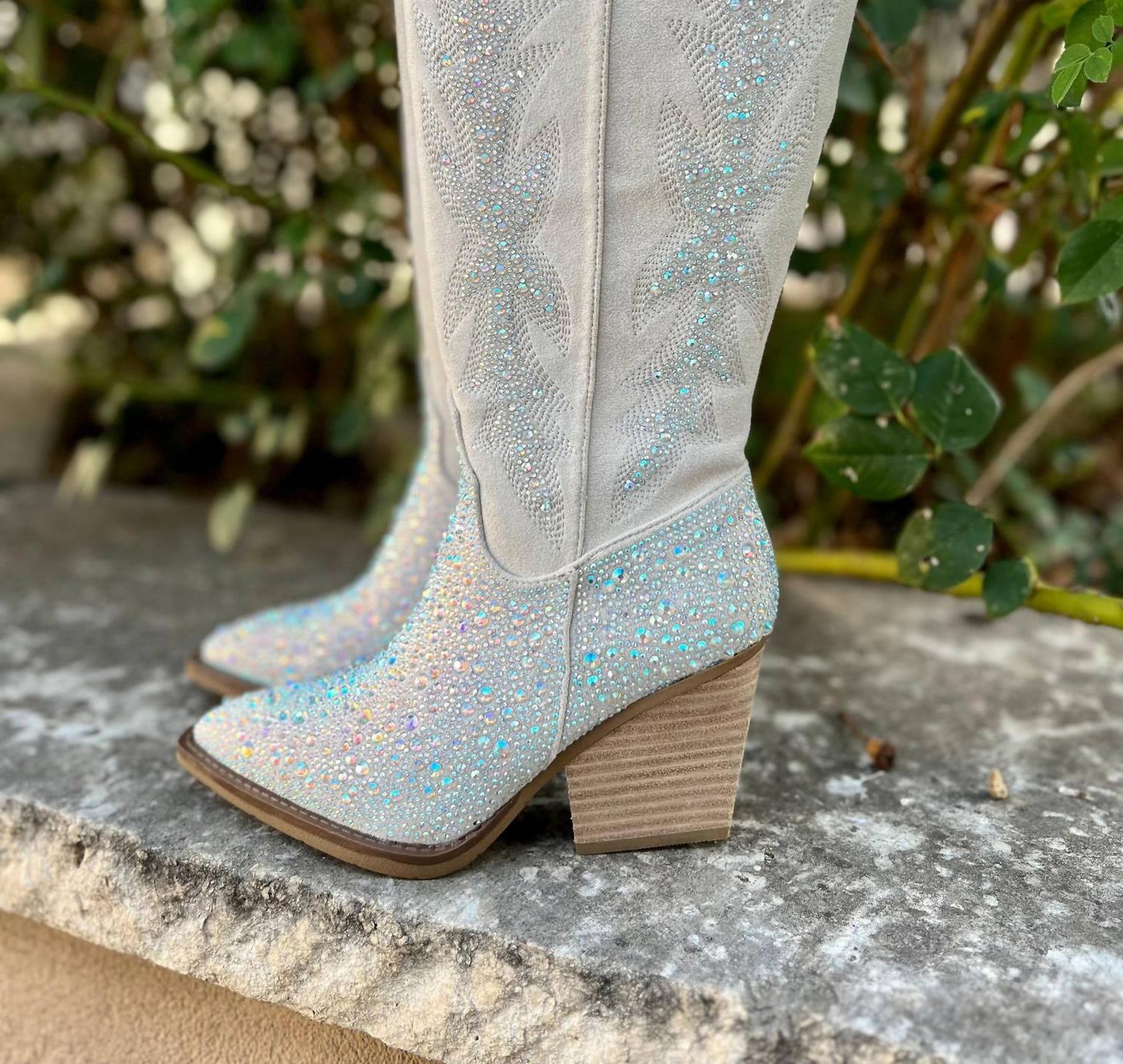 Botas para mujer Very G estilo occidental con estrás grises - Imagen 3 de 7