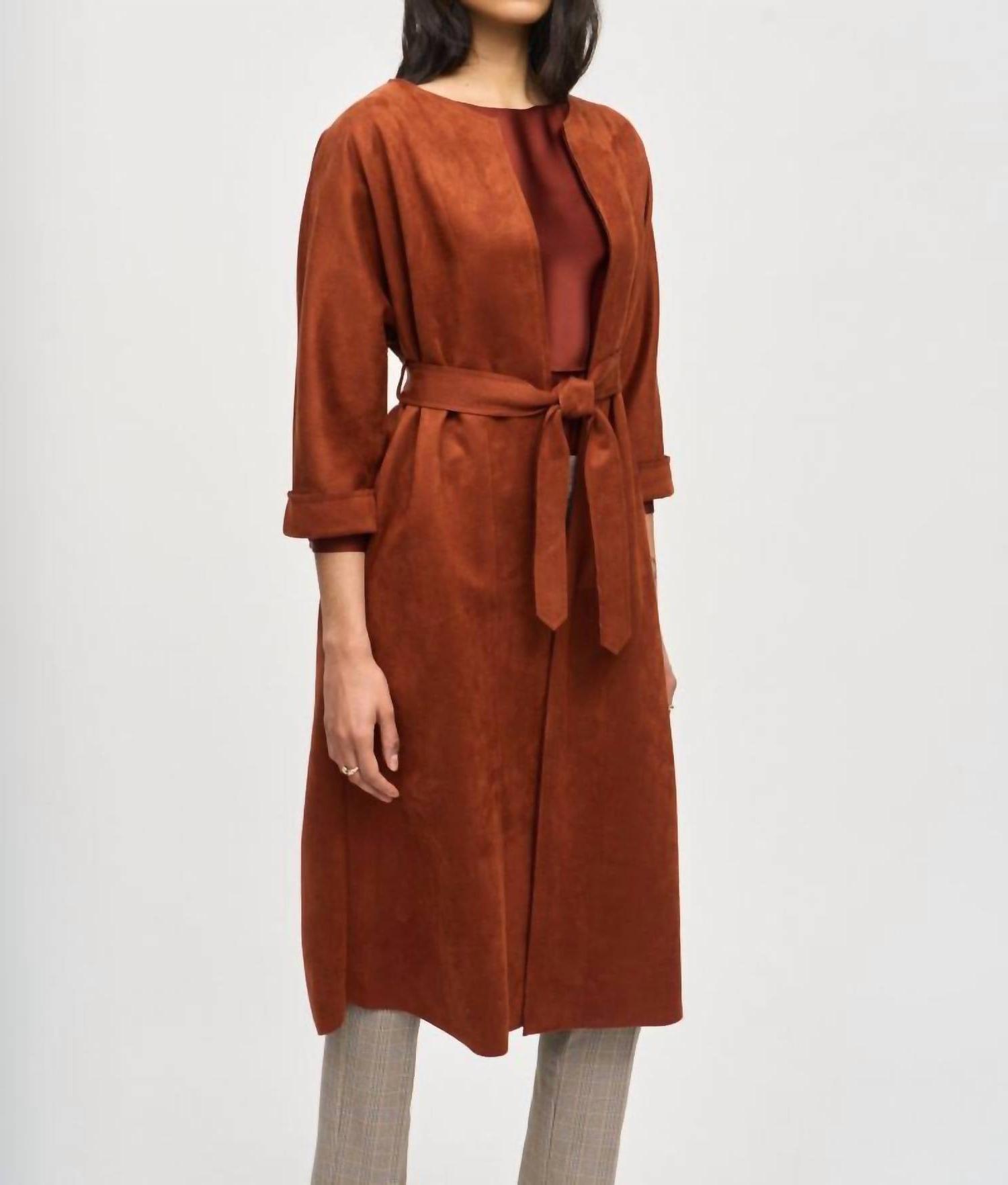 Joseph Ribkoff Suede Straight Coat Cinnamon - Picture 2 of 9