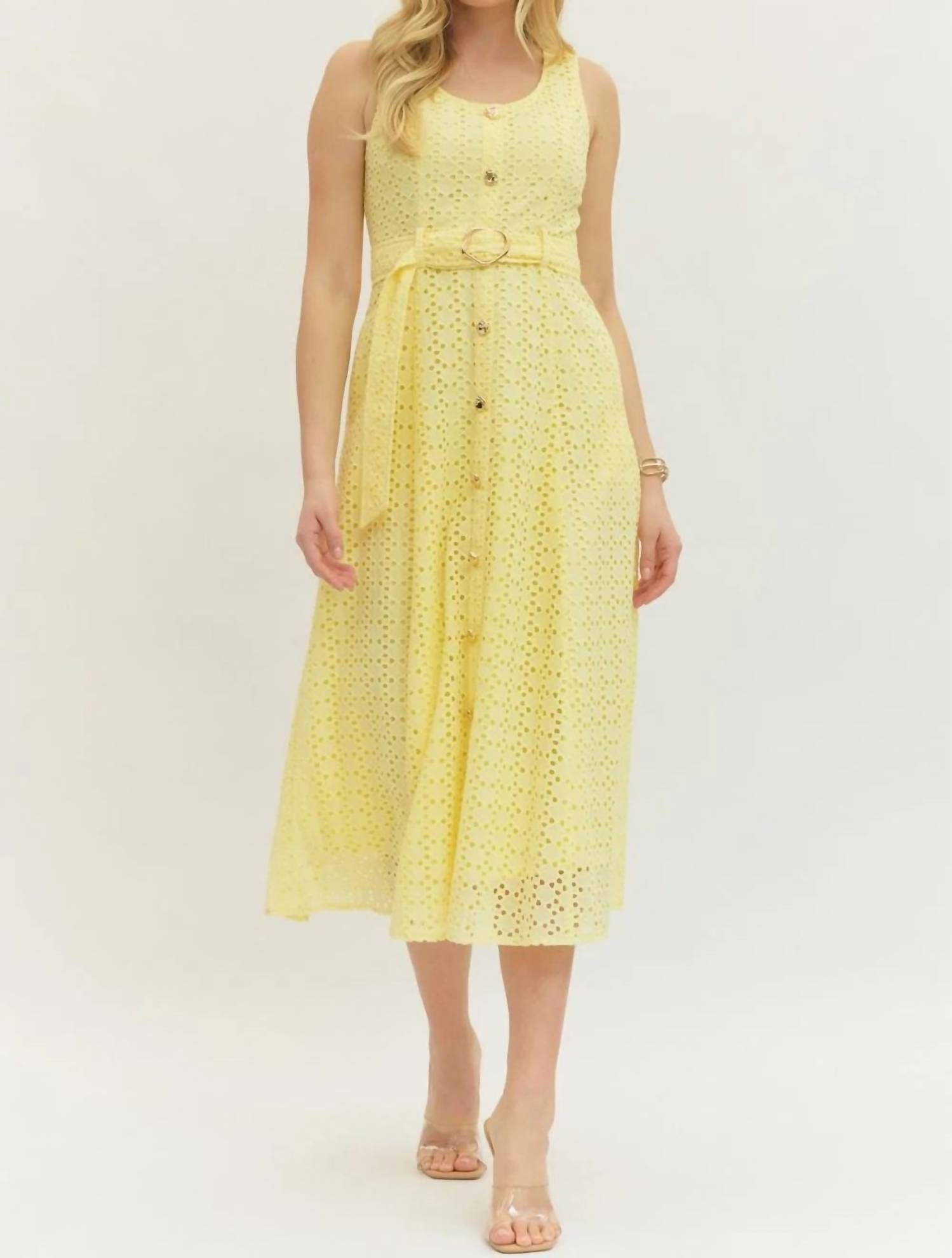 Entro Dylan Eyelet Midi Dress Lemon