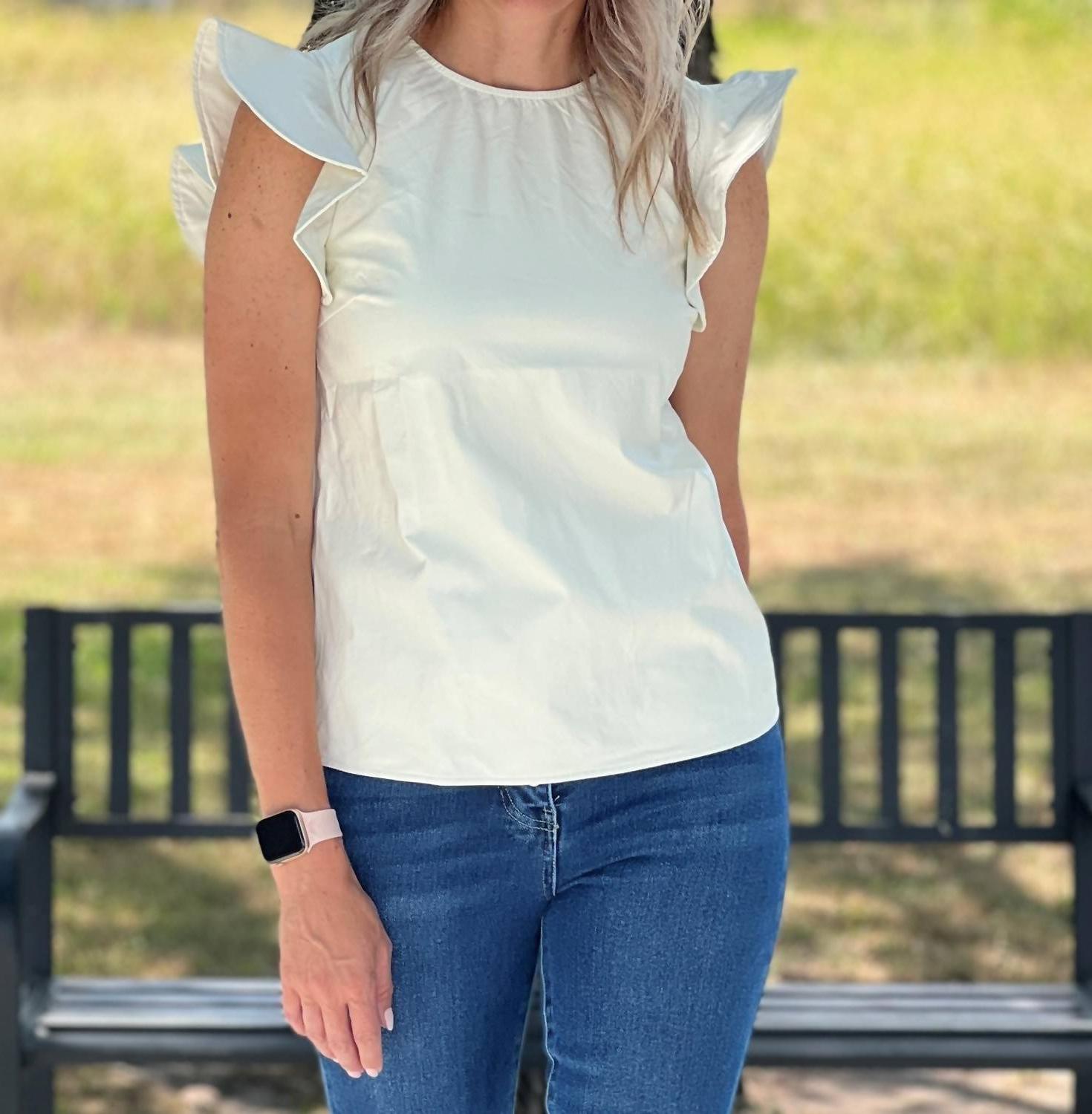 Tcec Flutter Sleeve Top Cream