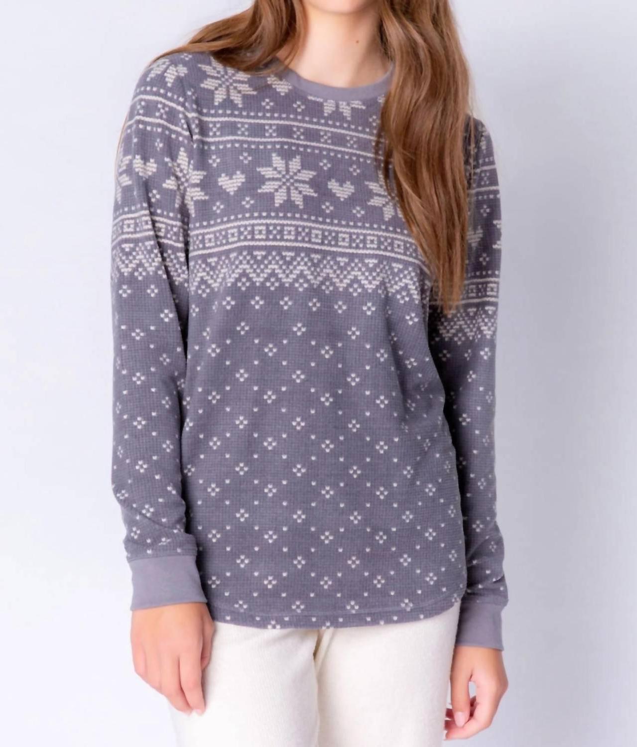 Pj Salvage Fair Isle Long Sleeve Lounge Top Charcoal - Picture 2 of 16