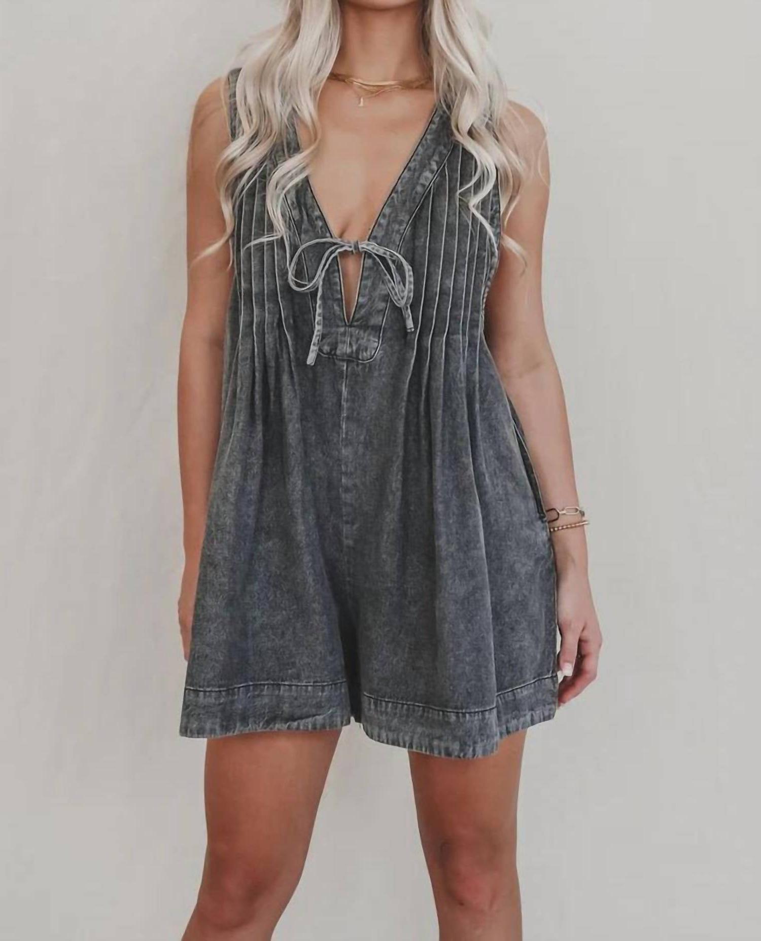 Free People Pagliaccetto Denim Cravatta Frontale Grigio Scuro - Foto 2 di 11