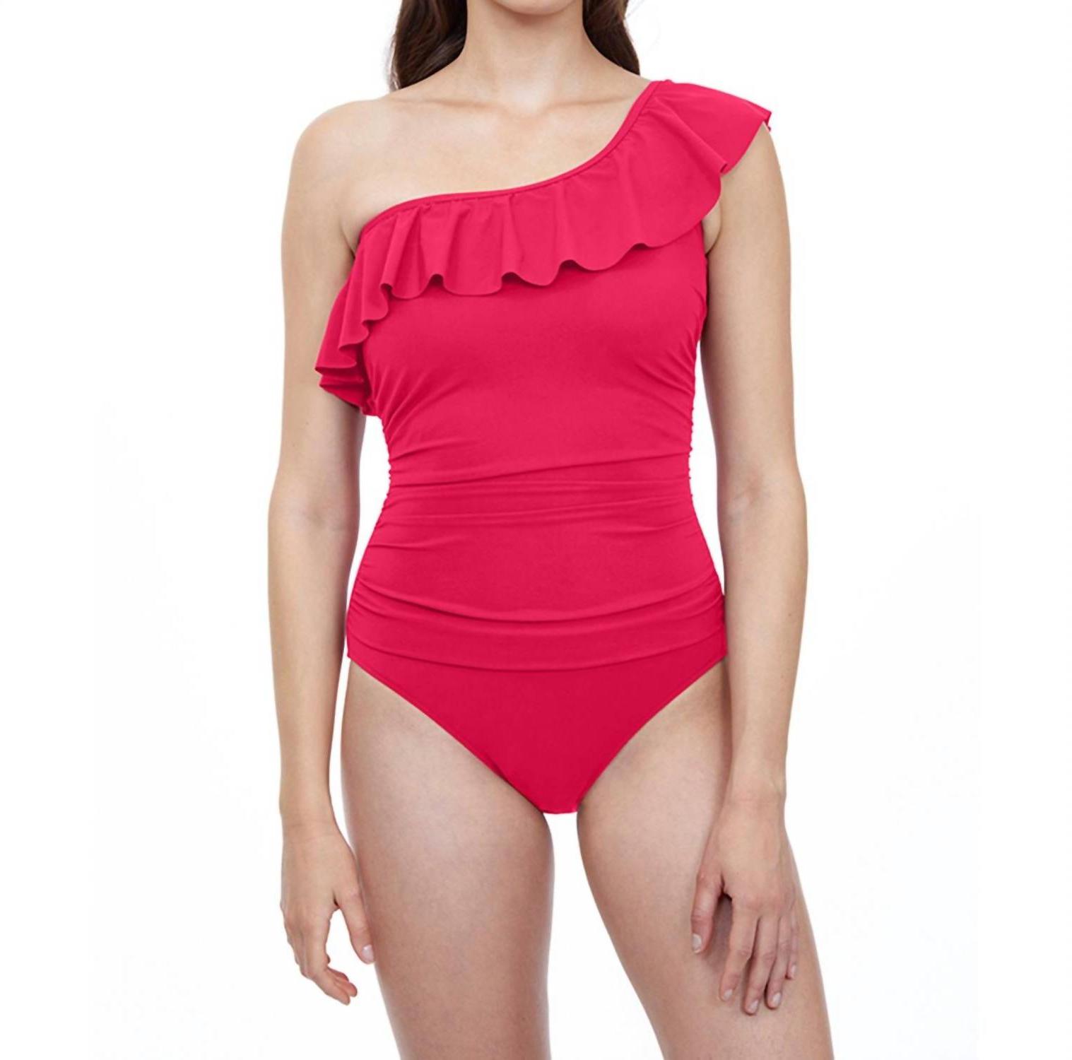 Profile By Gottex ruffle one shoulder one piece swimsuit TUTTI FRUTTI PINK - Picture 2 of 13