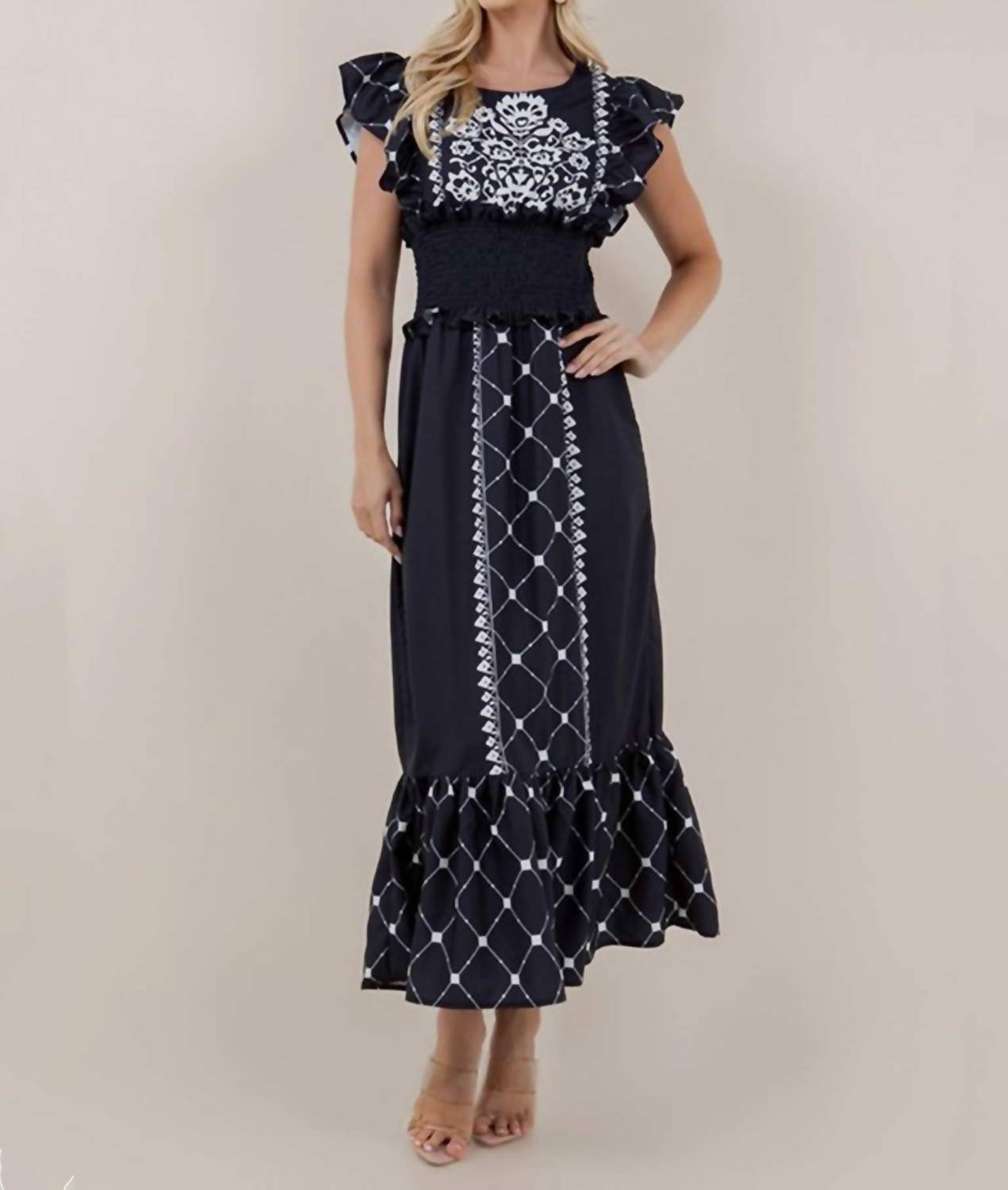 Sundayup Ruffle Midi Dress Black And White