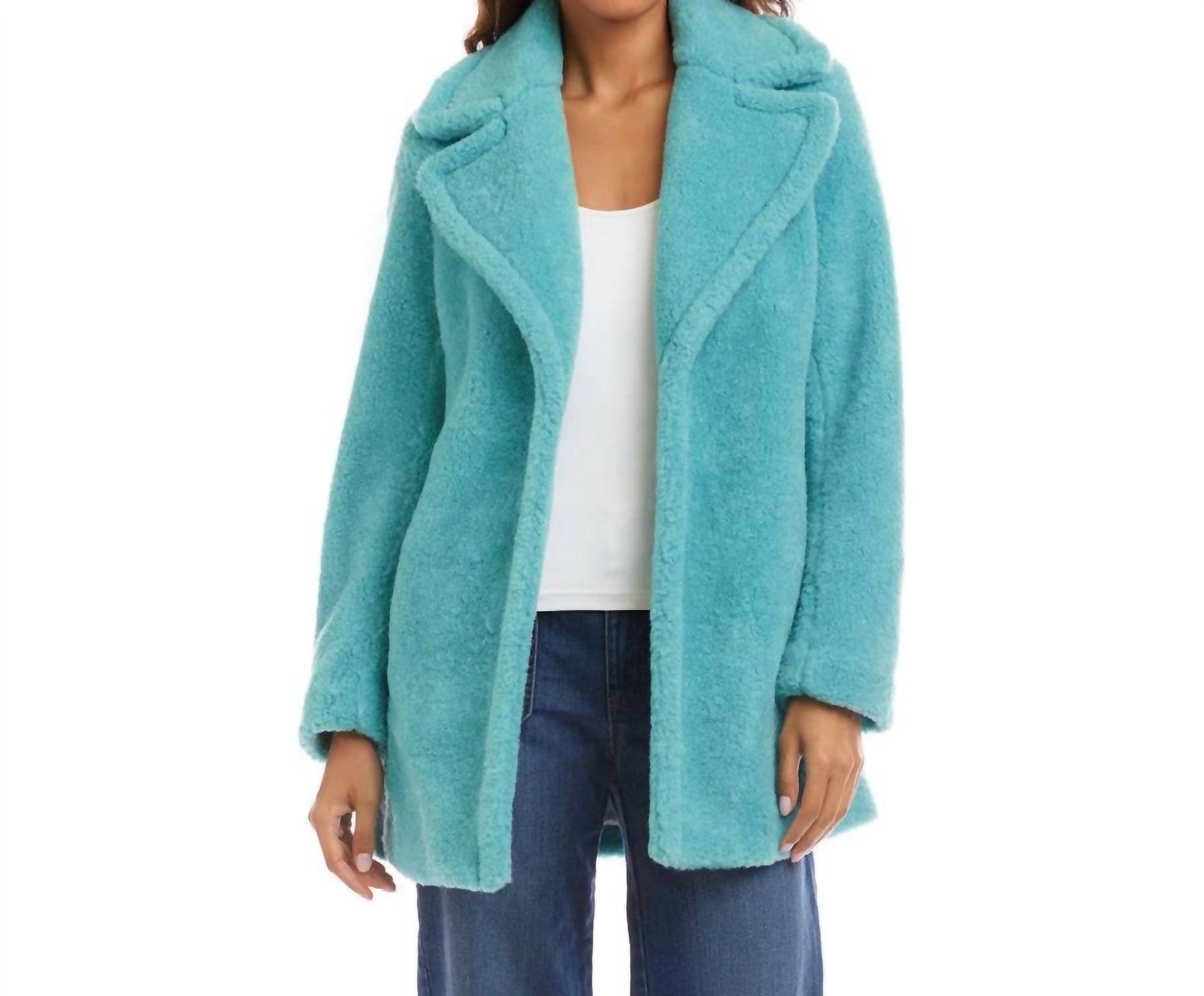 Karen Kane Sherpa Mid-Thigh Length Coat Aqua