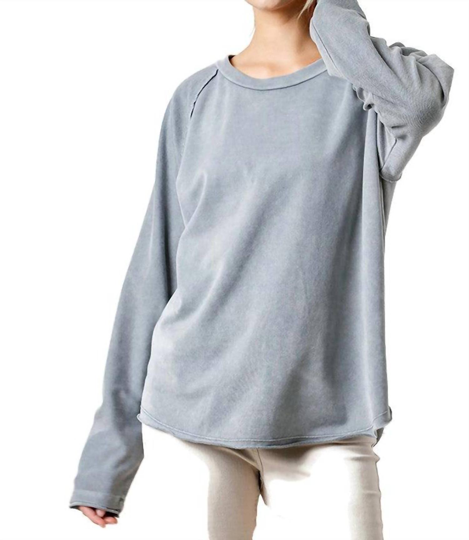 Umgee Mineral Washed Raw Hem Top Grey - Bild 2 von 16