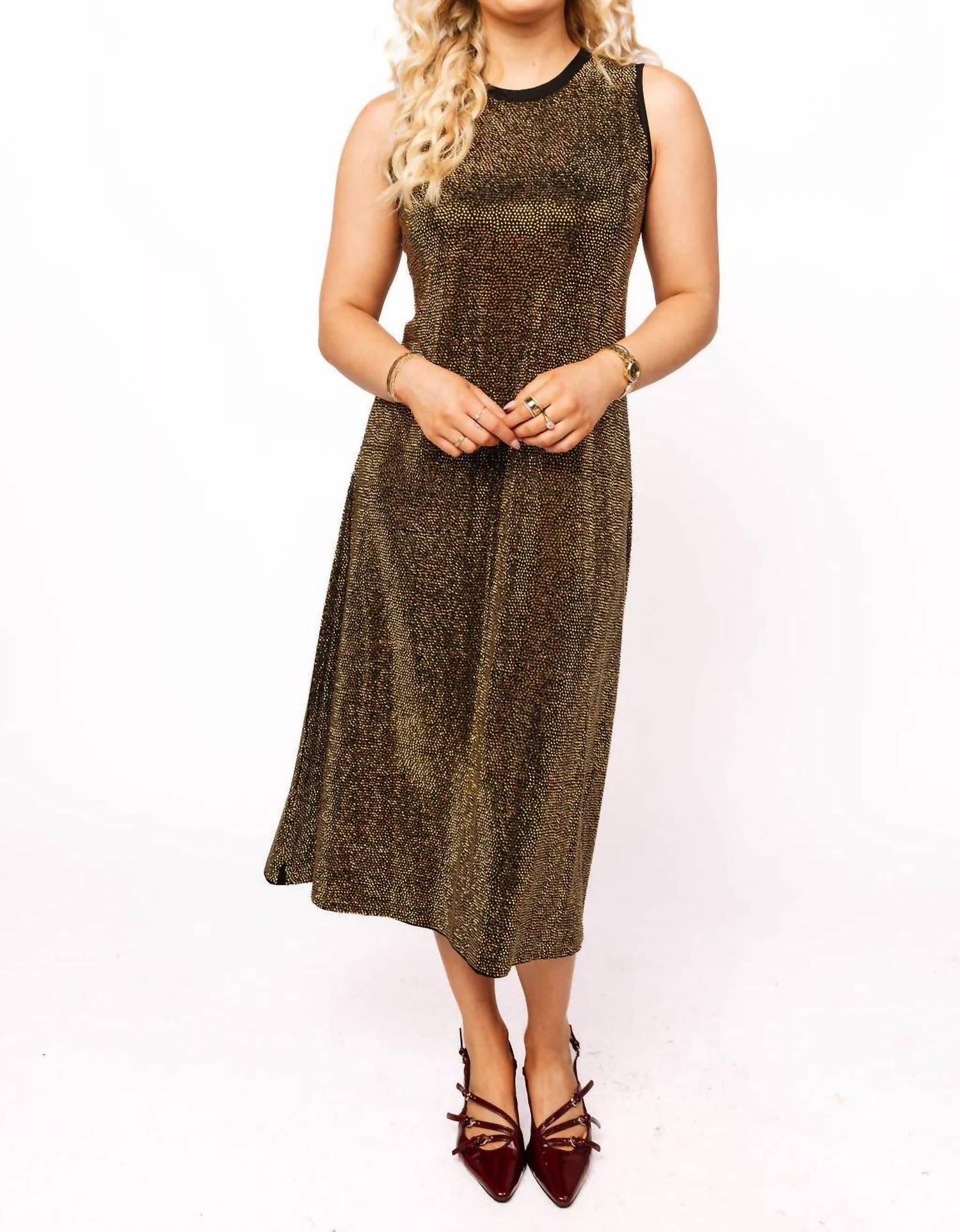 Queen Of Sparkles Full Rhinestone Midi Dress Black & Gold