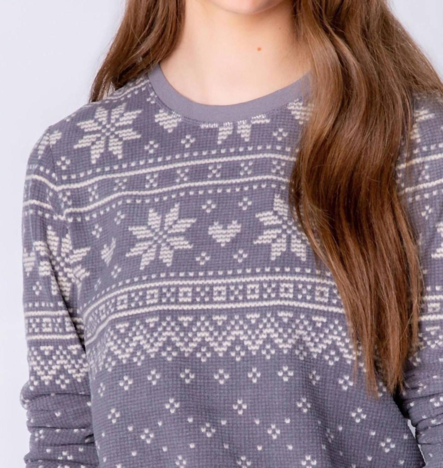 Pj Salvage Fair Isle Long Sleeve Lounge Top Charcoal - Picture 4 of 16