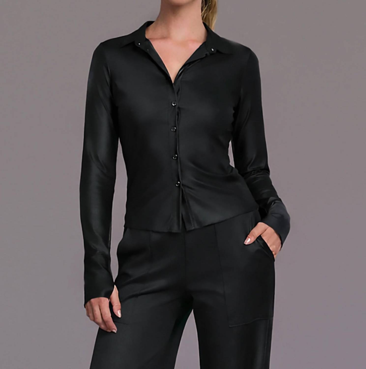 Heroine Sport Thea Performance Satin Shirt Black