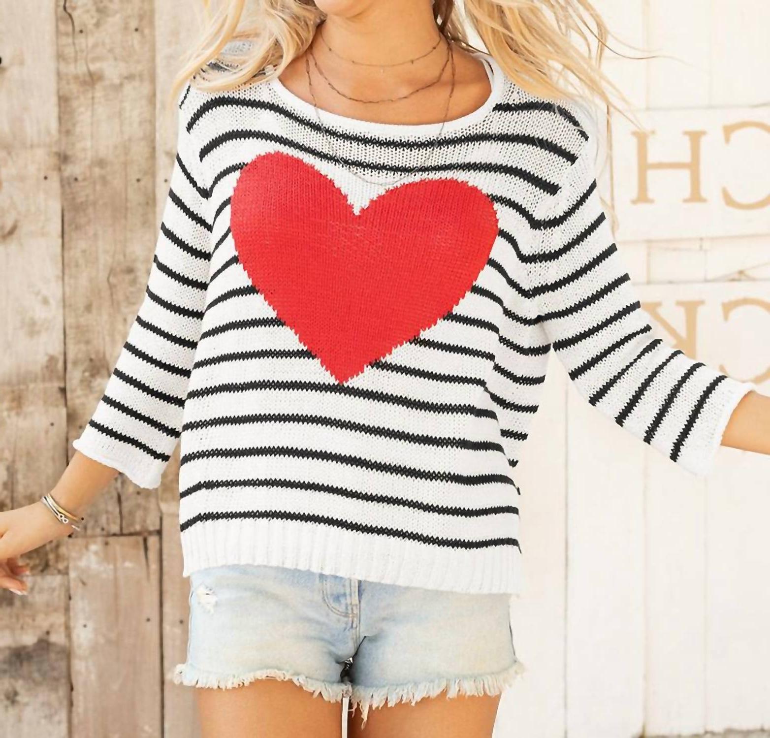 Wooden Ships Amelie Heart Sweater Breaker weiß/schwarz gestreift - Bild 2 von 7