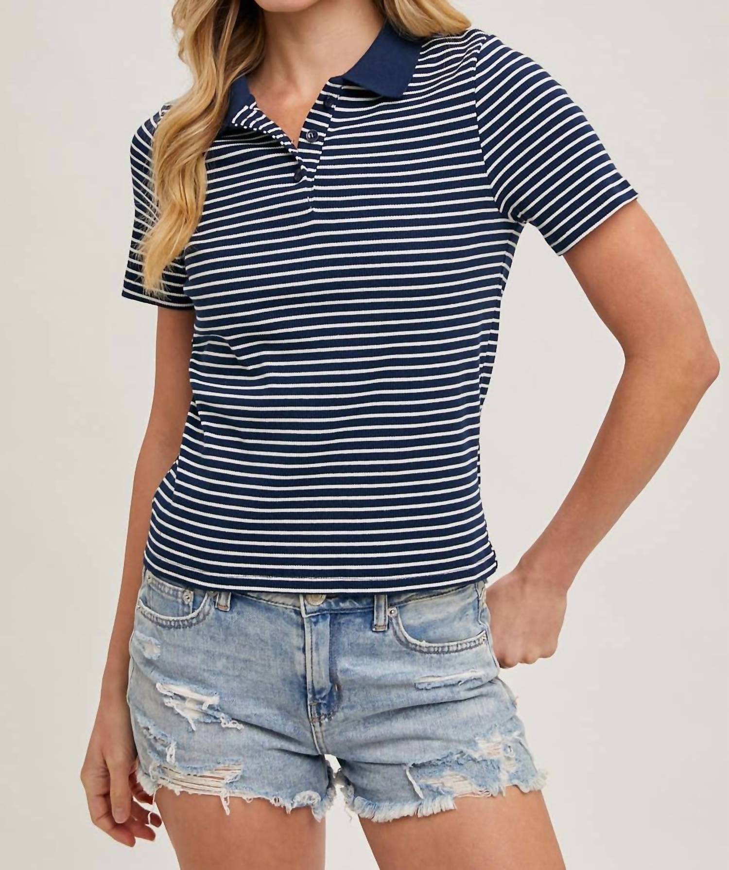 Bluivy Short Sleeve Stripe Polo Shirt Navy