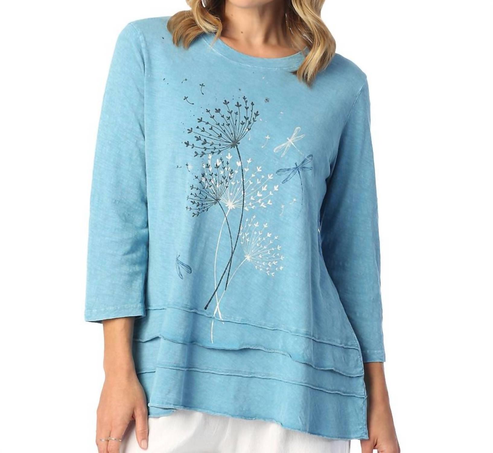 Jess & Jane let's fly mineral washed cotton layered top Caribbean Blue - Picture 2 of 4