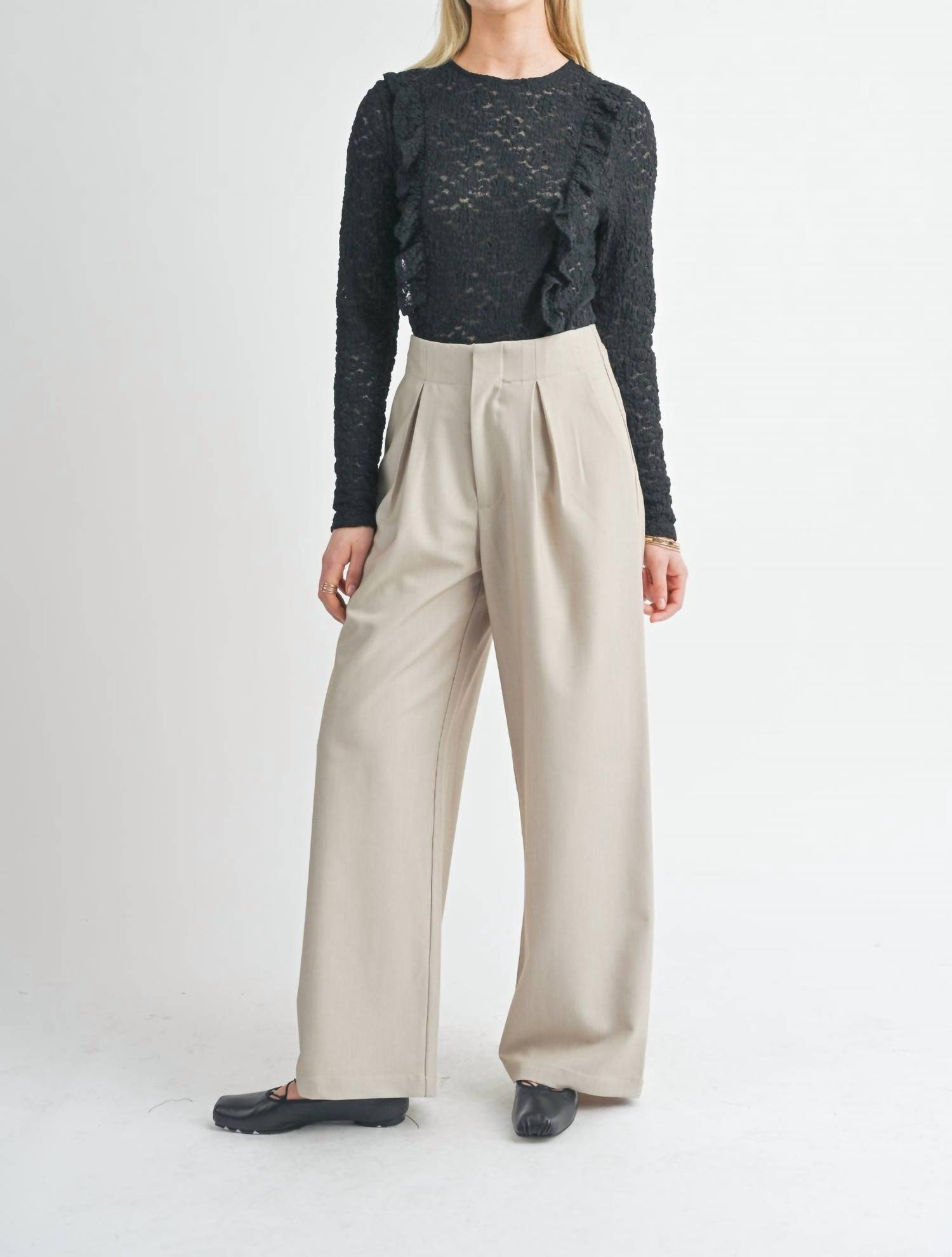 Sage The Label Take Action Pleated Wide Leg Trouser Beige