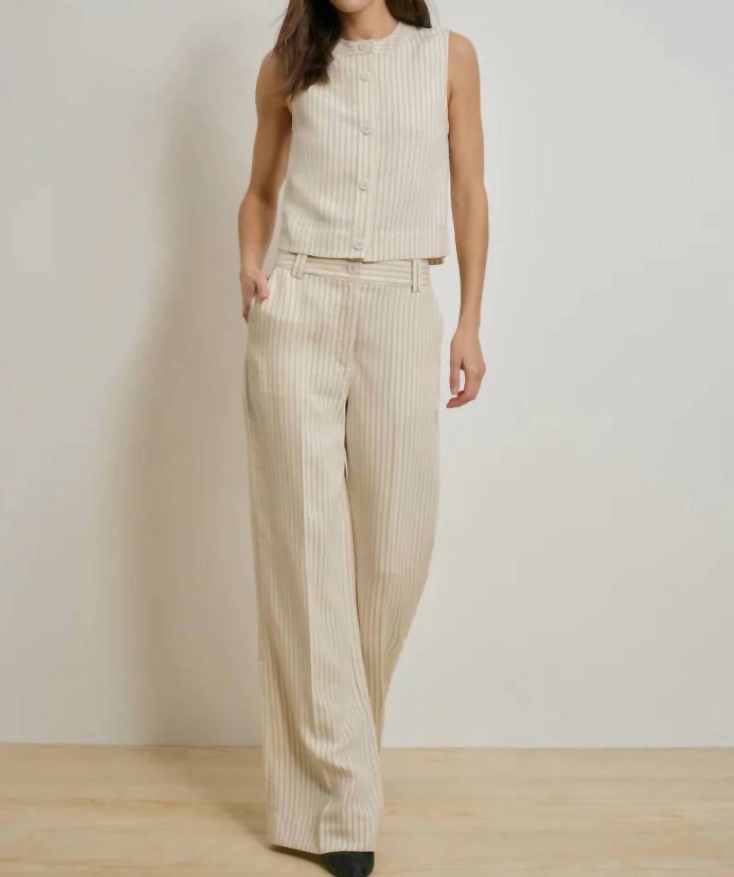 Favorite Daughter Fine Line High Rise Pant Cream Pinstripe