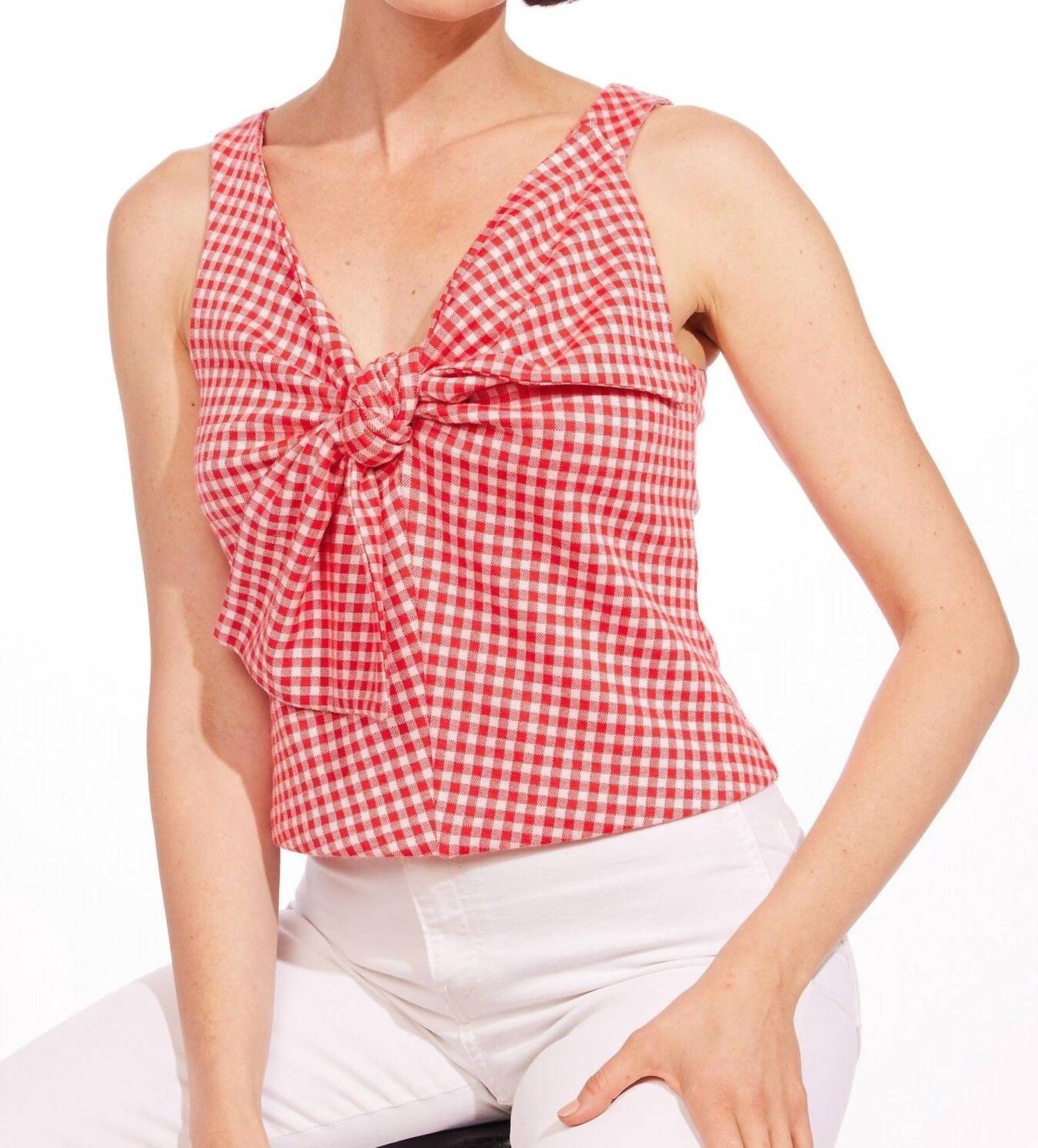 Eva Franco Gingham Plaid Bow Top Pink