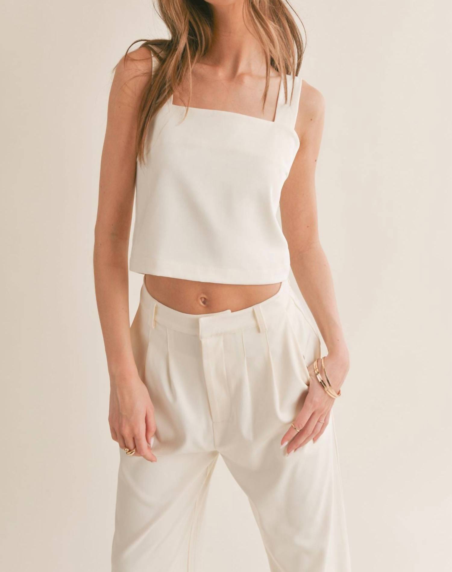 Sage The Label Follow Me Relaxed Open Back Crop Woven Top Off White