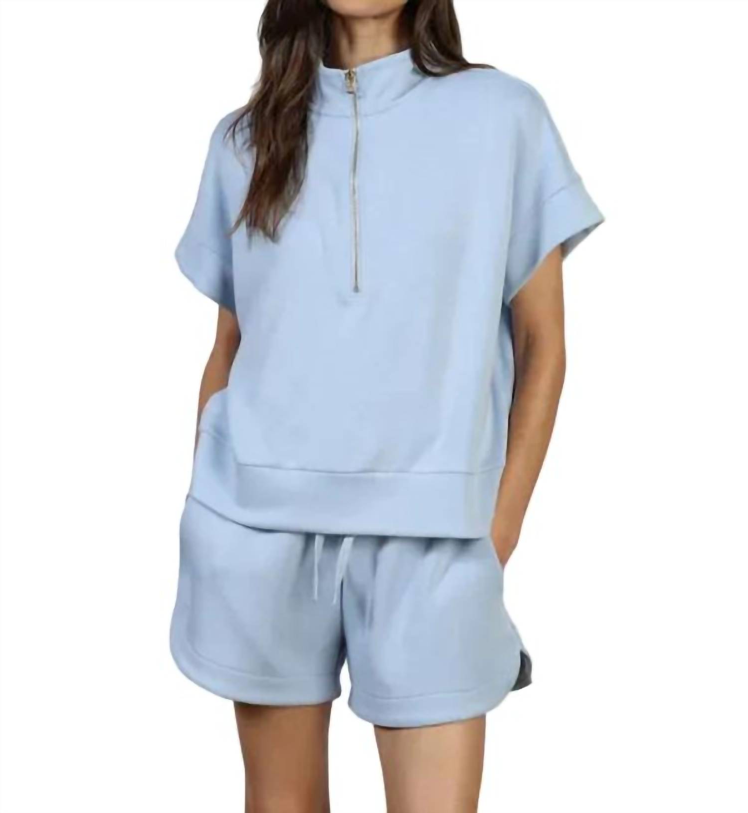 Dylan Short Sleeve Half-Zip Top Denim
