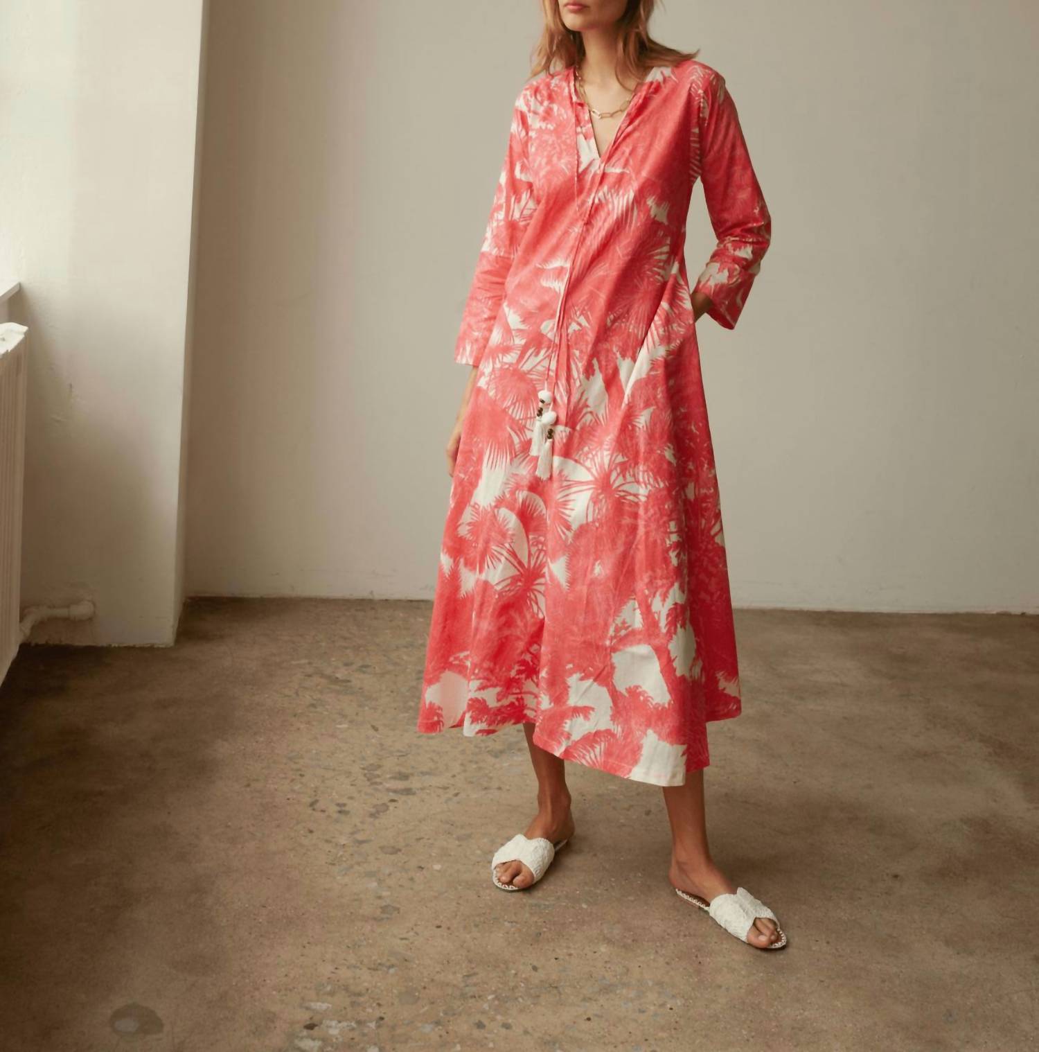 Guadalupe Design V-Neck Tunic Leaf Coral
