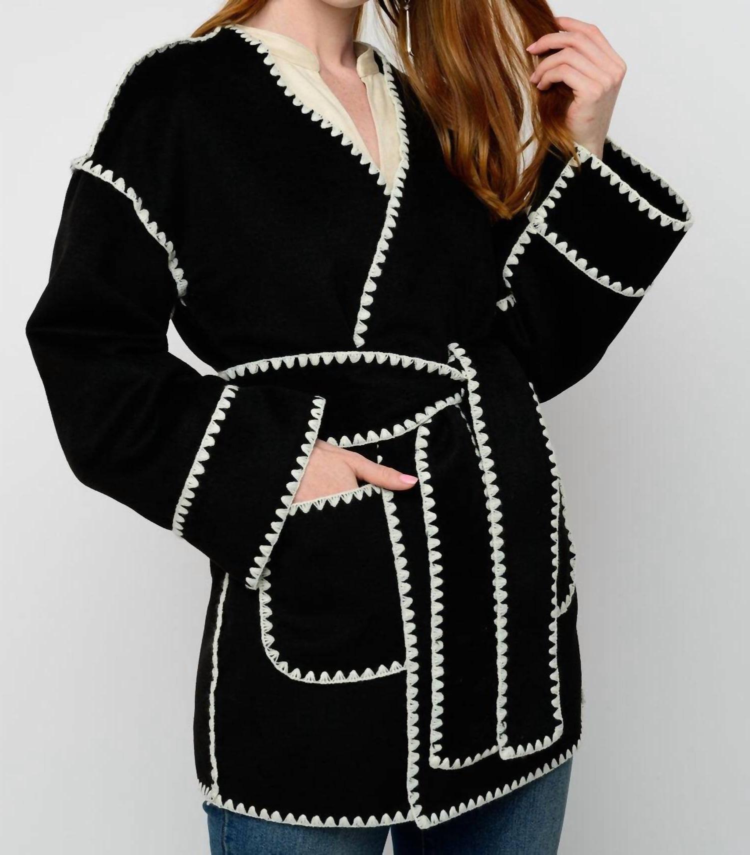 Ivy Jane Whipstitched Wrap Coat Black - Picture 3 of 7