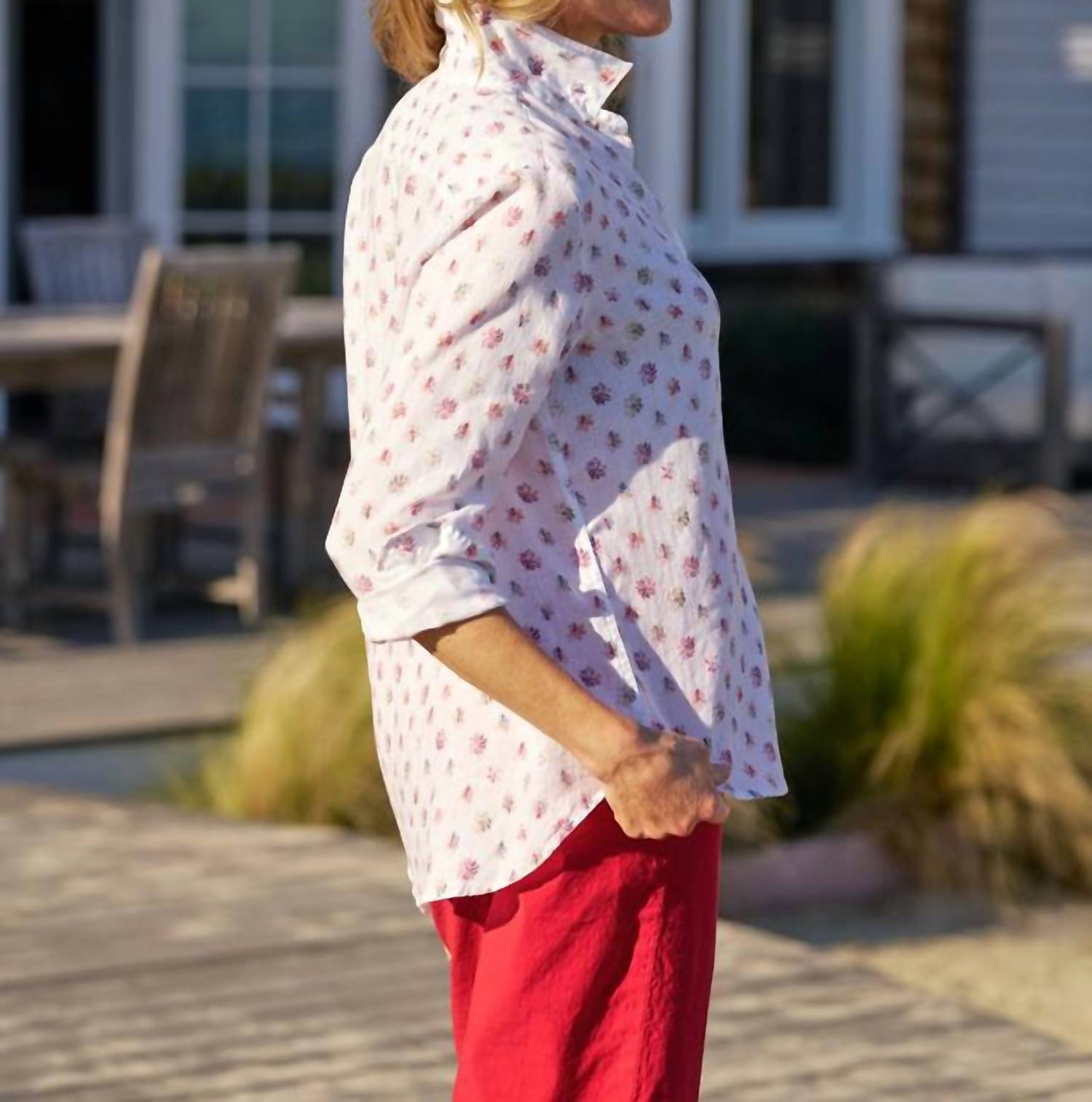Frank & Eileen Eileen Shirt Red/blue Messy Flower | eBay