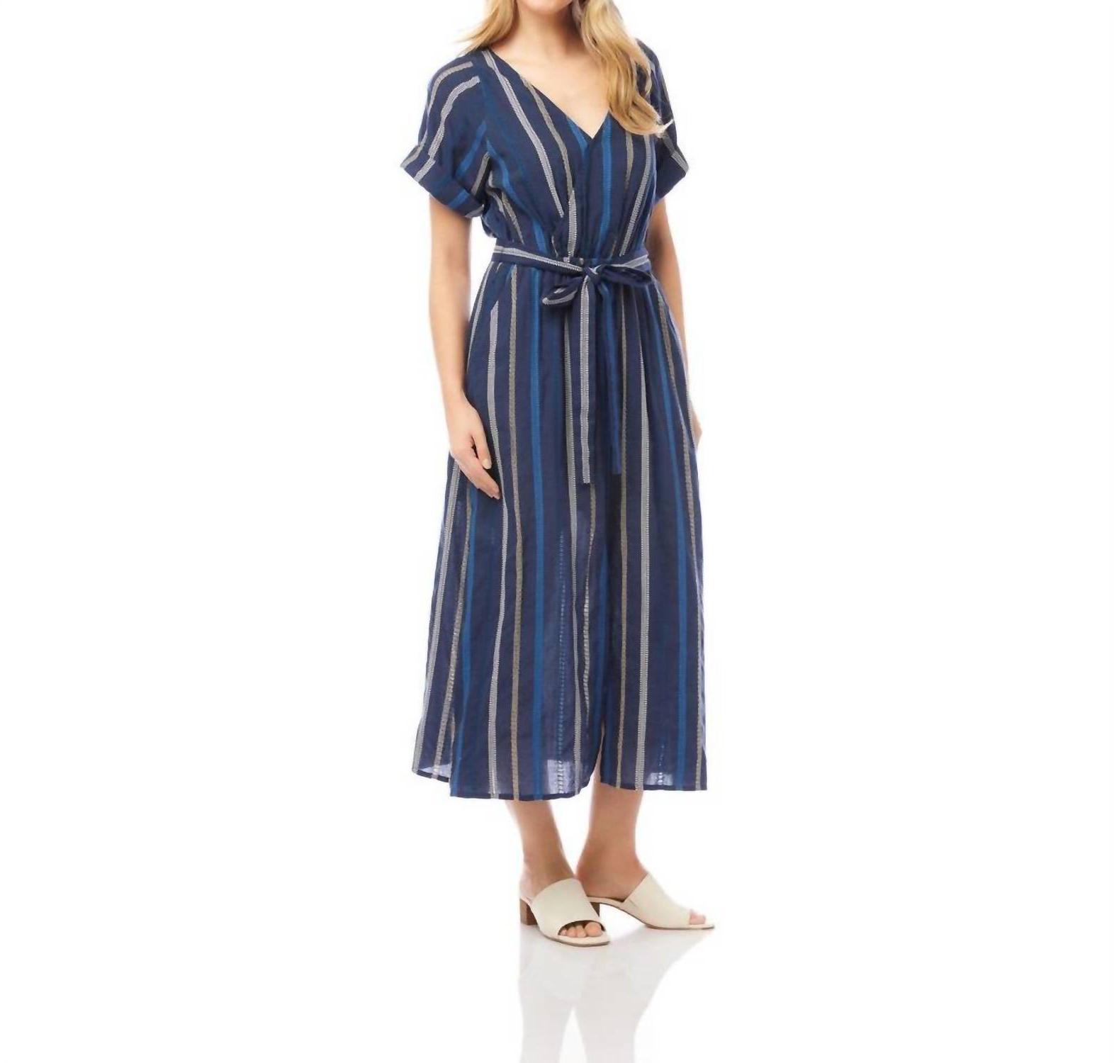 Karen Kane Embroidered Cuffed Sleeve Midi Dress Navy Multi - Picture 3 of 26