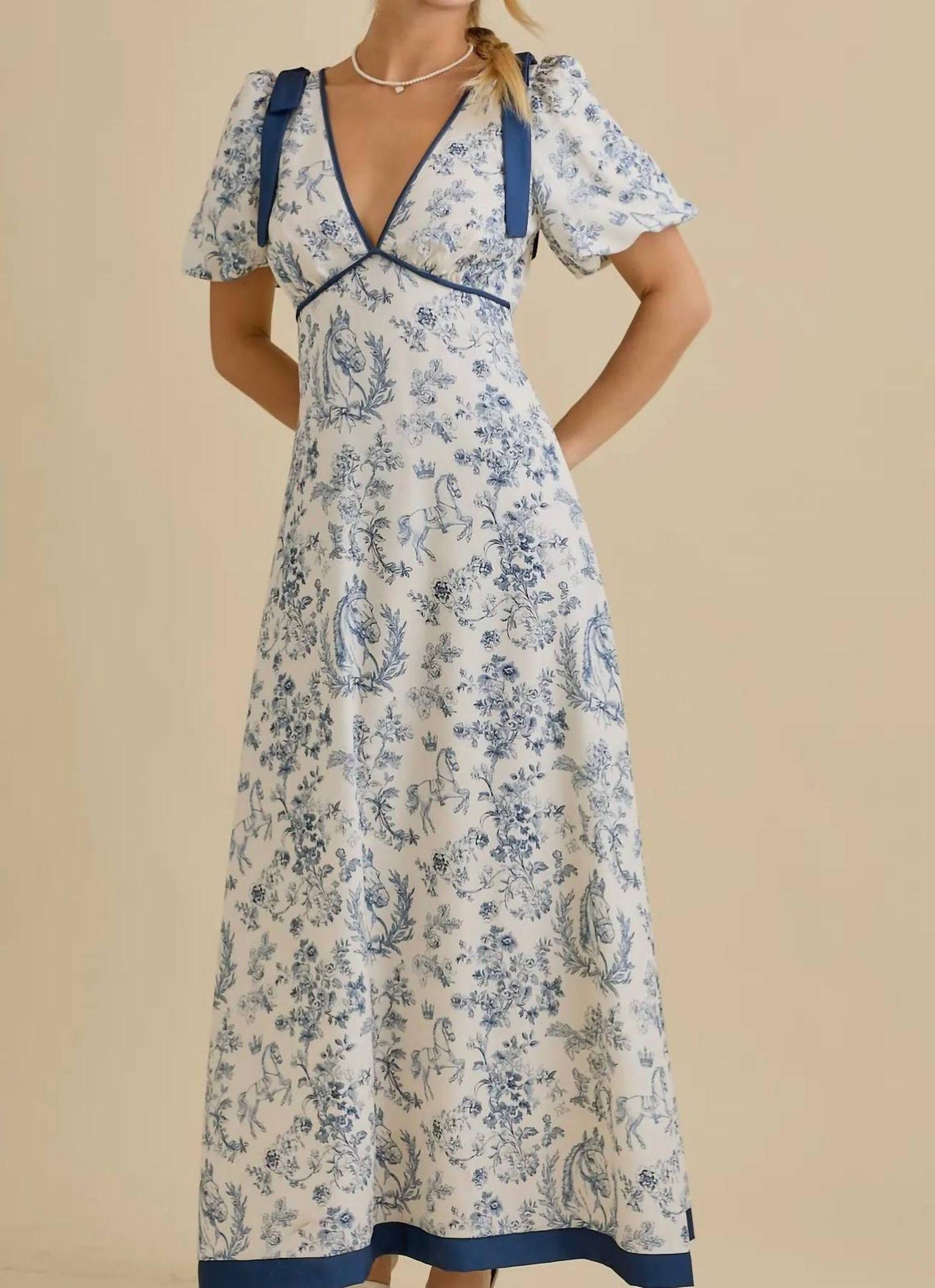 Main Strip Penelope Toile Maxi Dress Blue | eBay