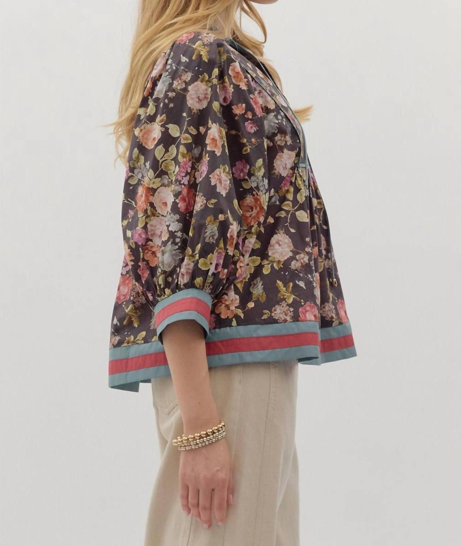 Entro Vintage Floral Top Chocolate Multi - Picture 3 of 9